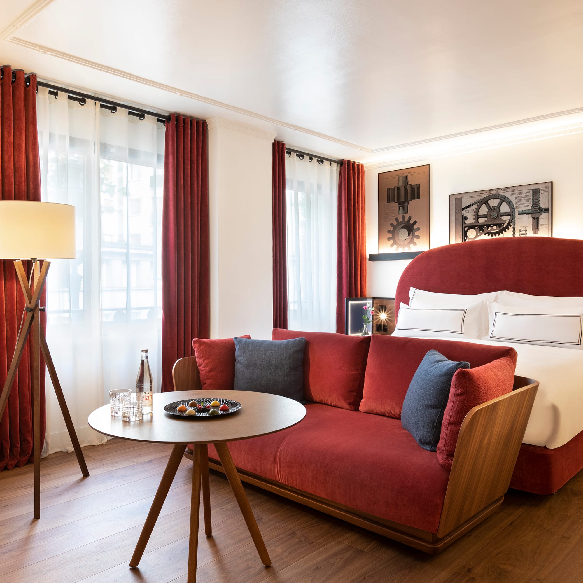 a room with a bed and a table