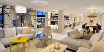 a room with a couch and a table