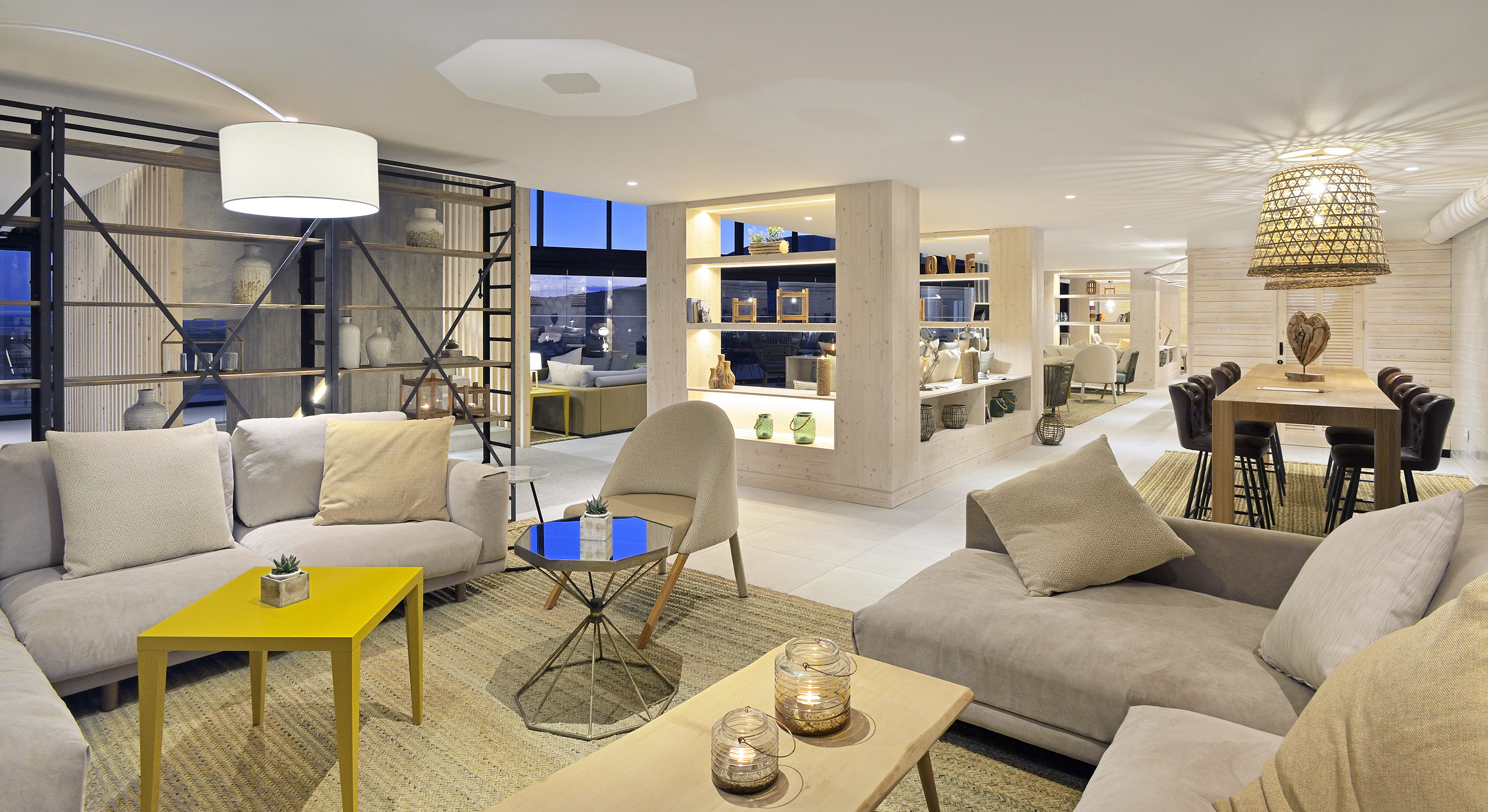 a room with a couch and a table