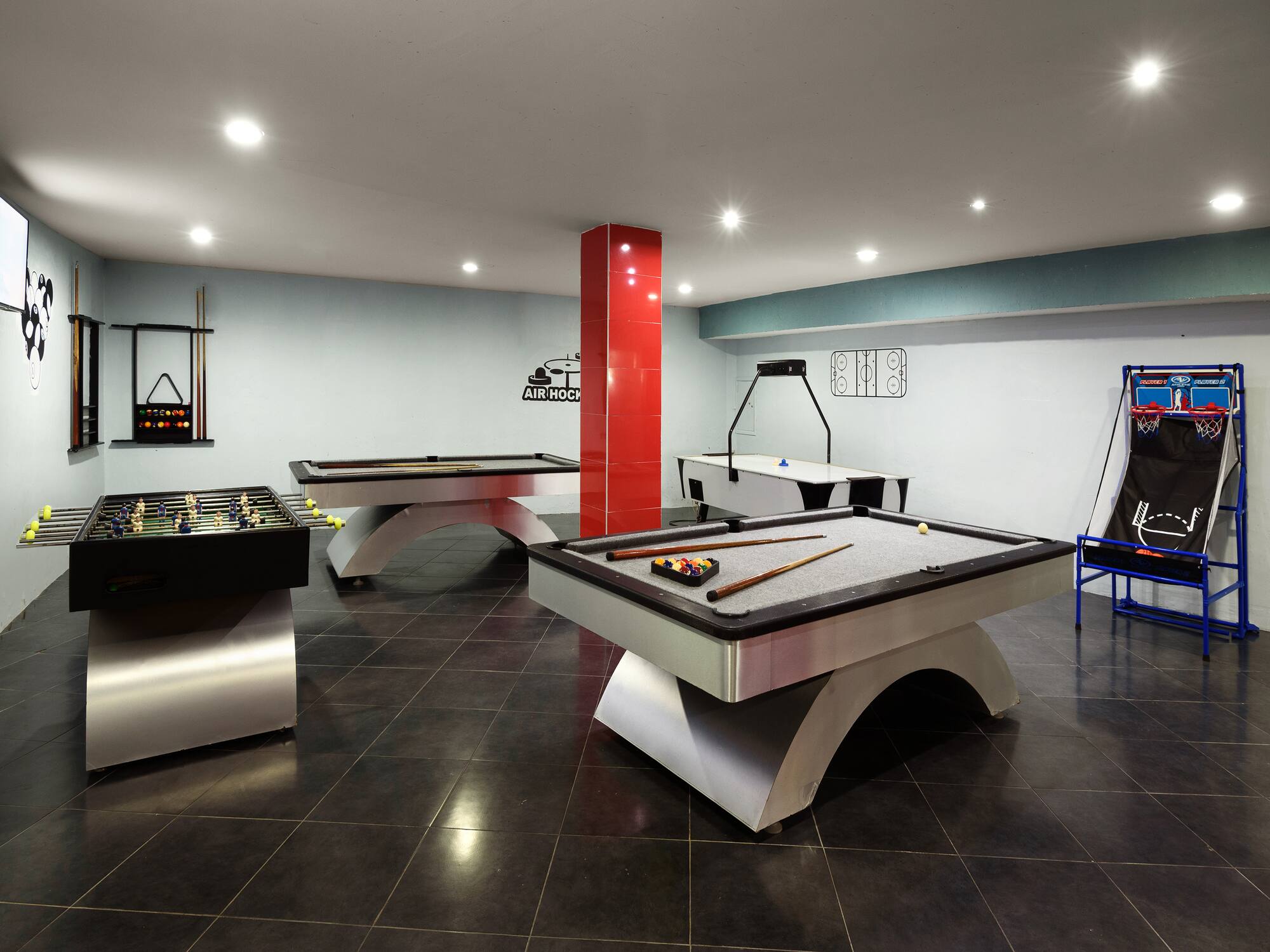 a pool table in a room