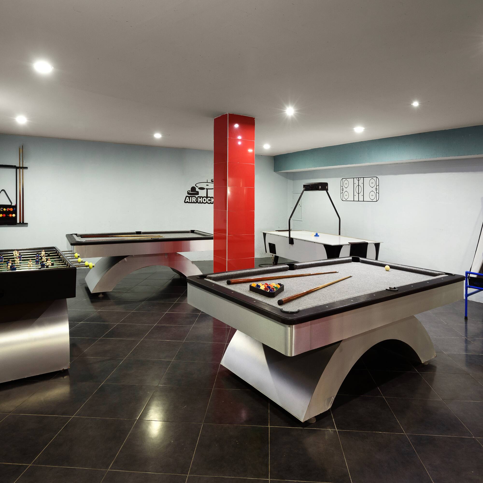 a pool table in a room