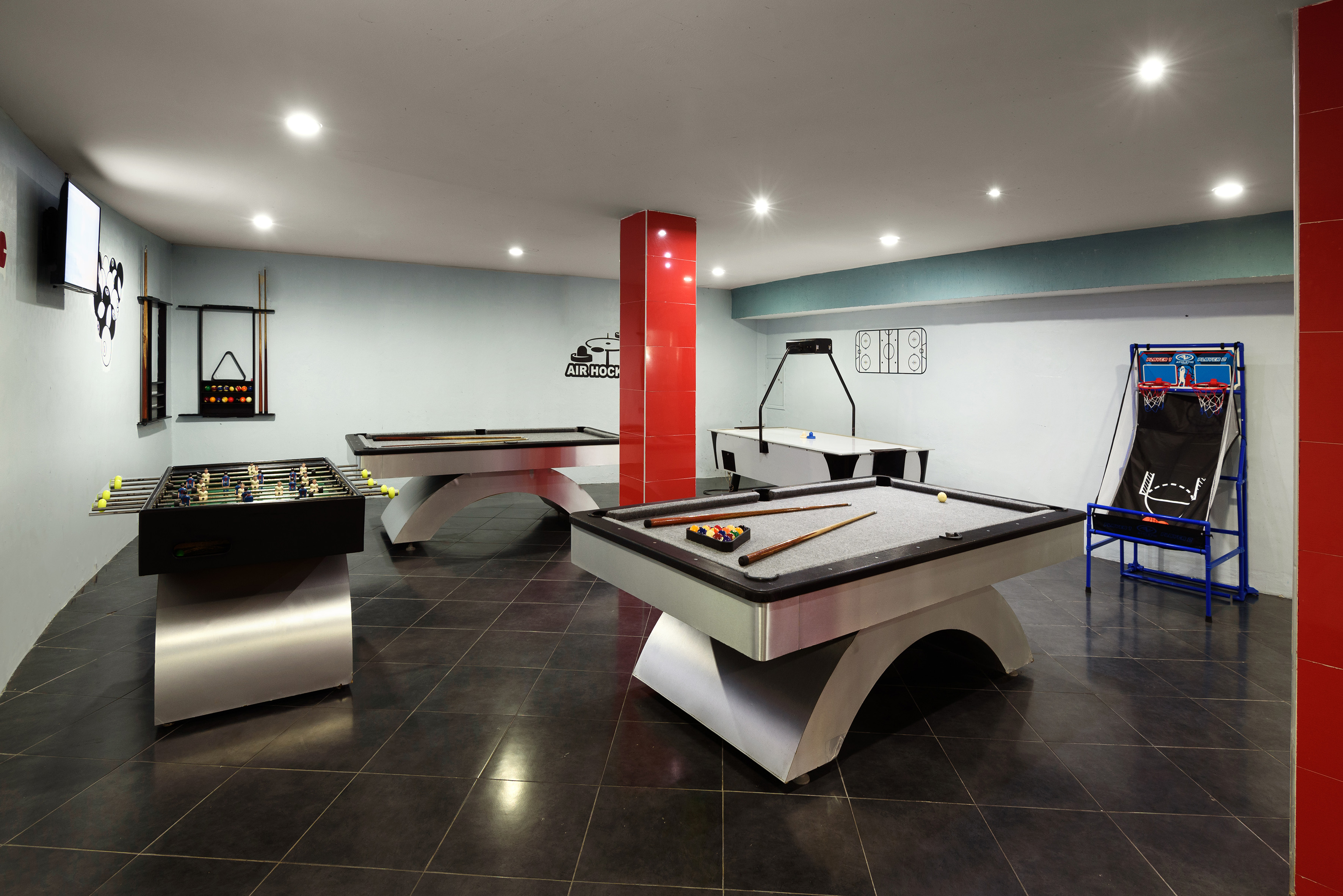 a pool table in a room