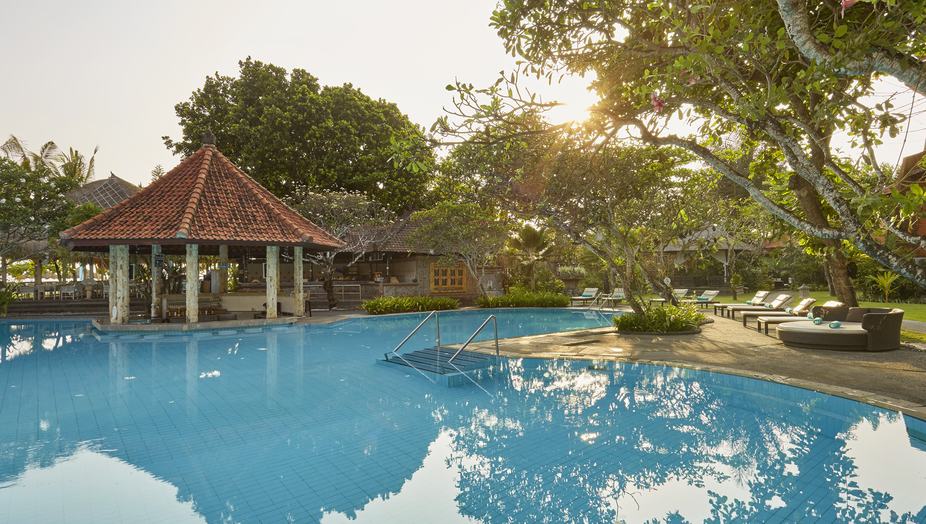 a pool with a ladder in it
