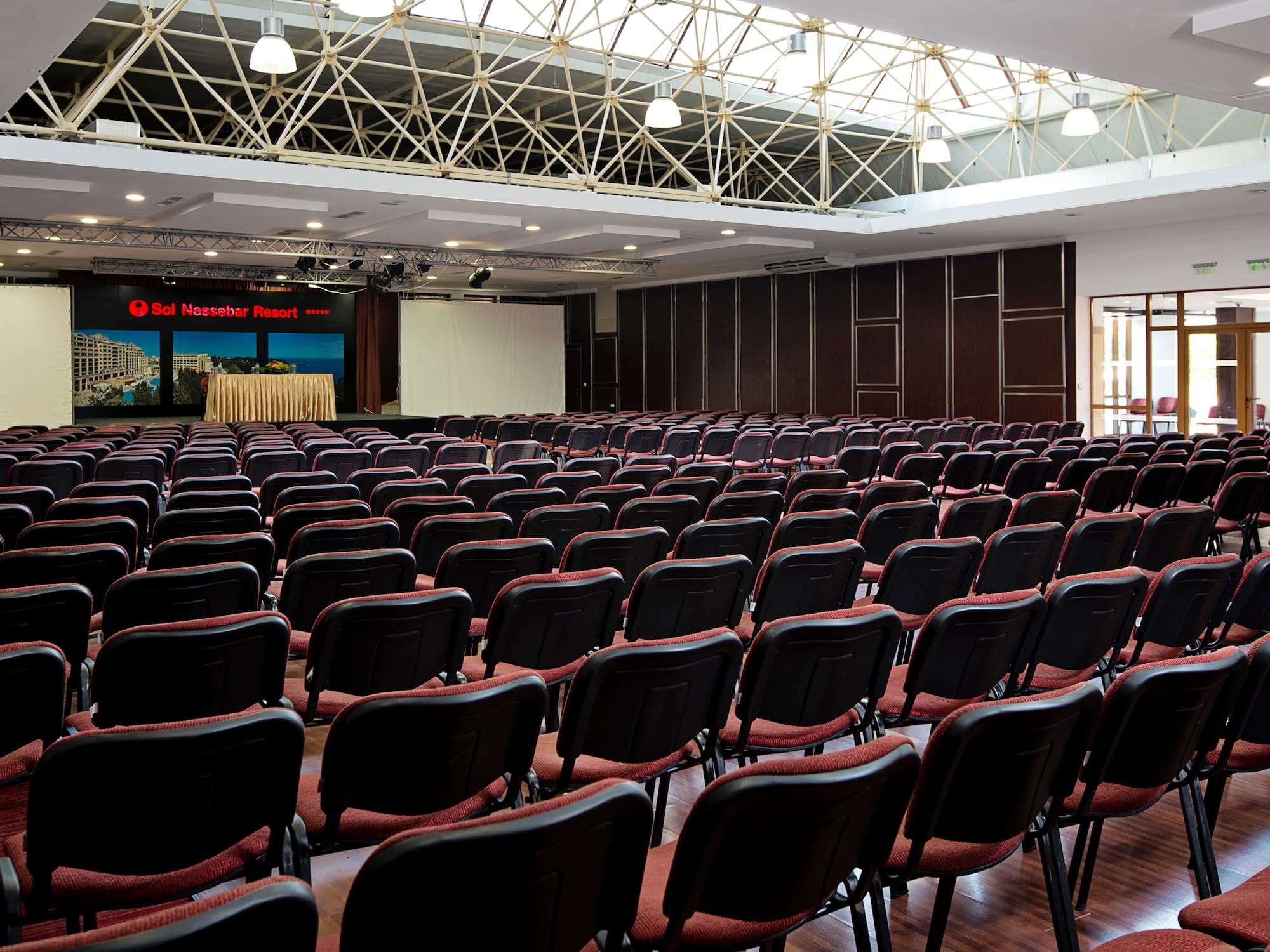 a room with rows of chairs