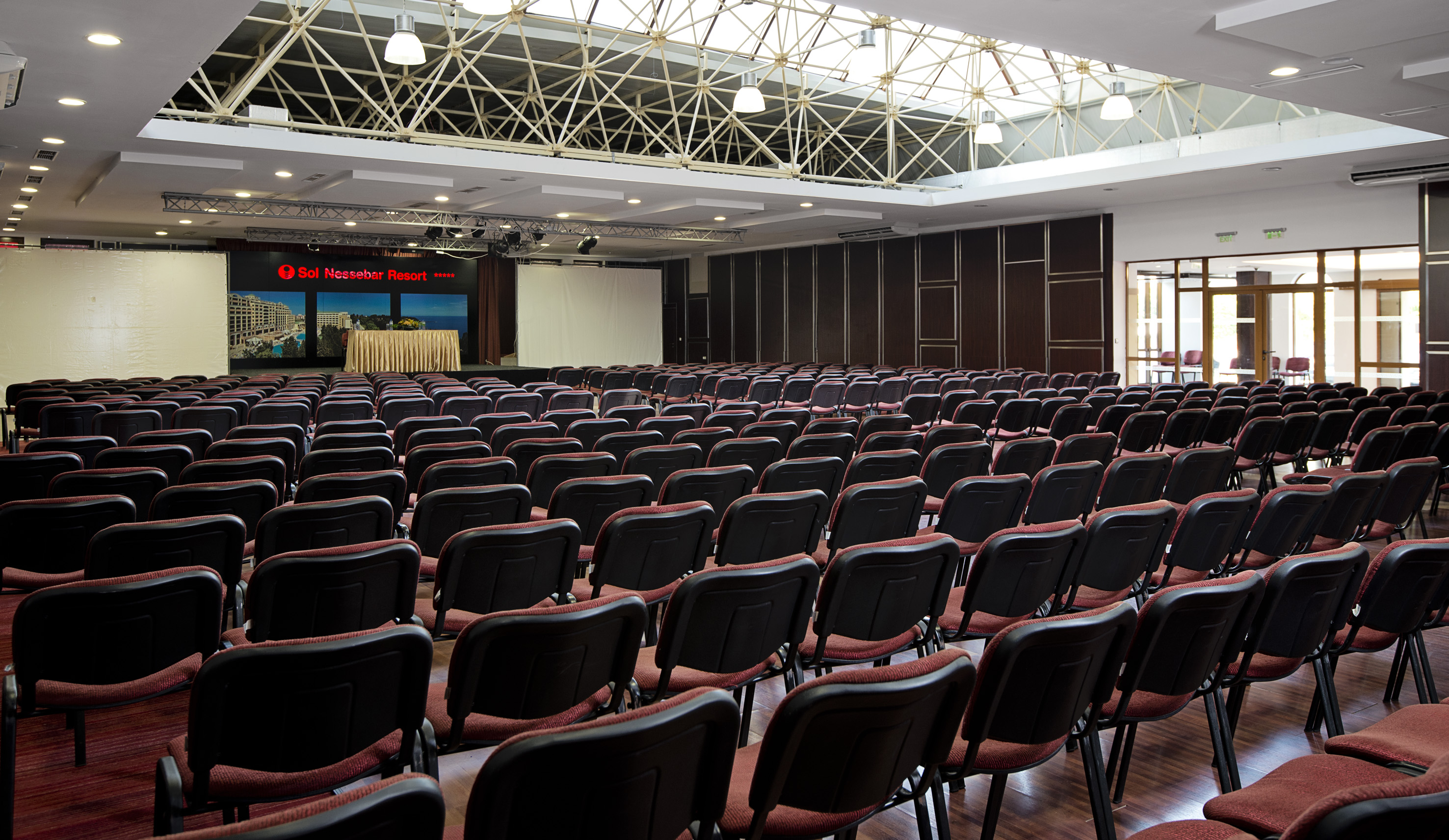 a room with rows of chairs