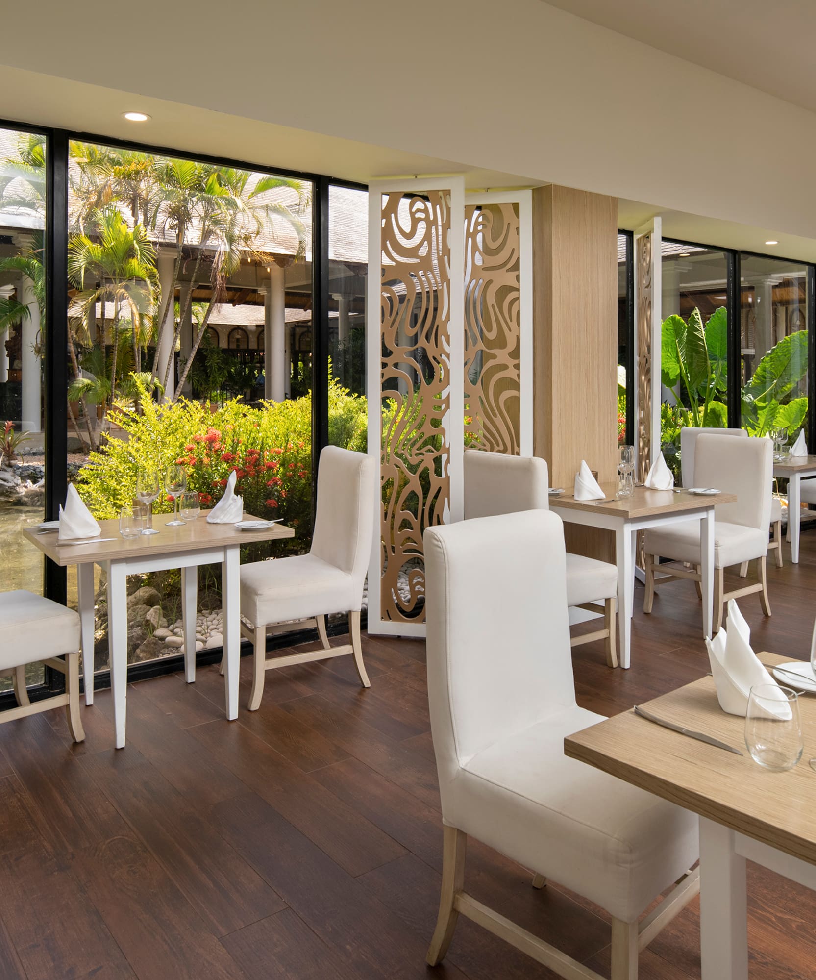 a room with tables and chairs