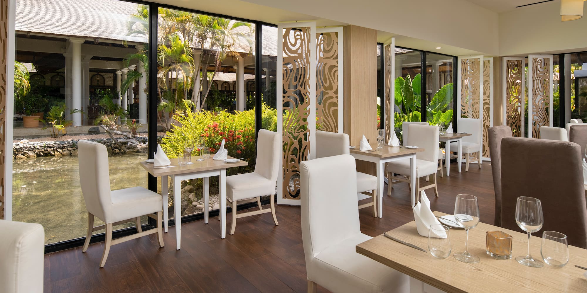 a room with tables and chairs