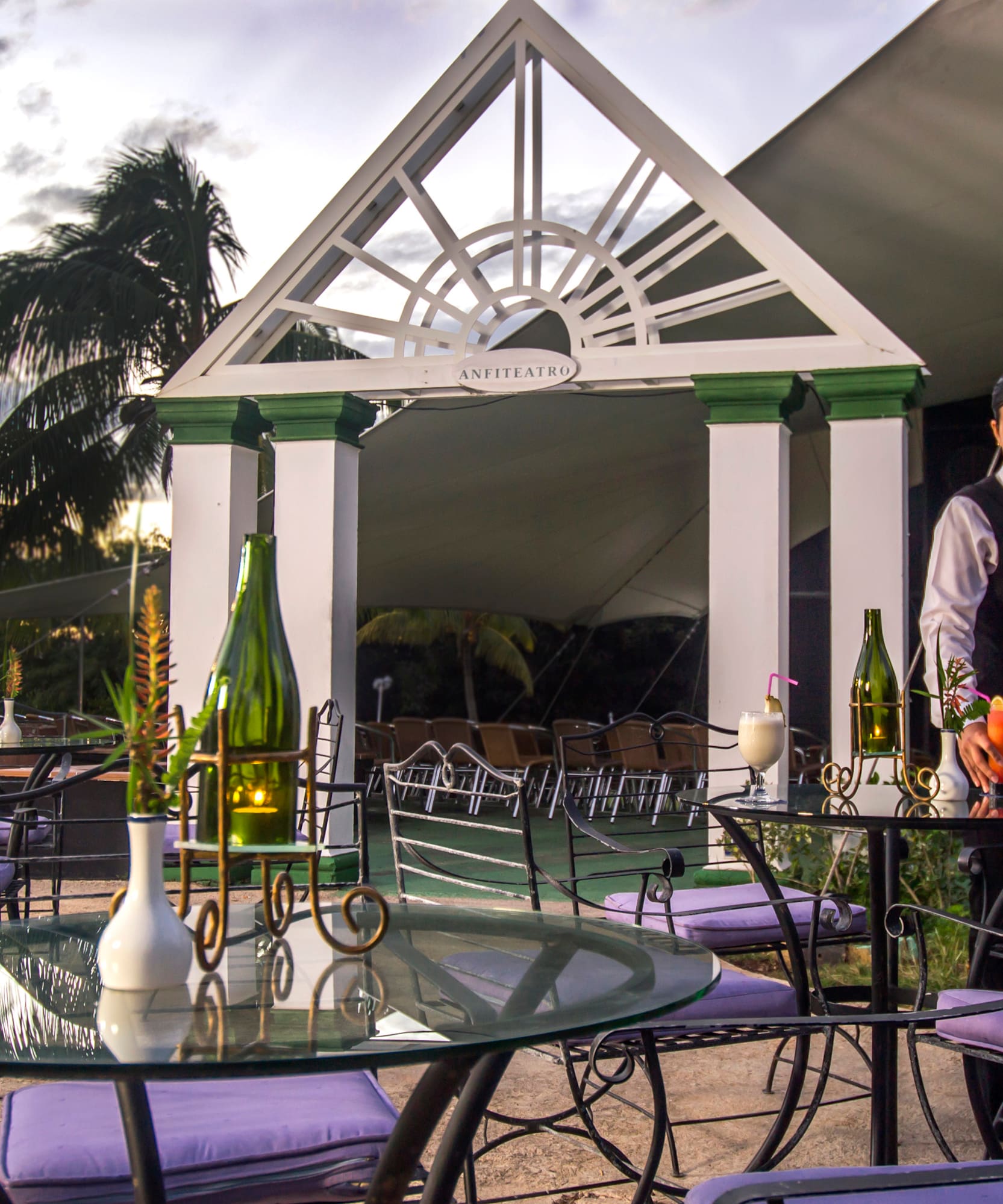 a woman standing at a table