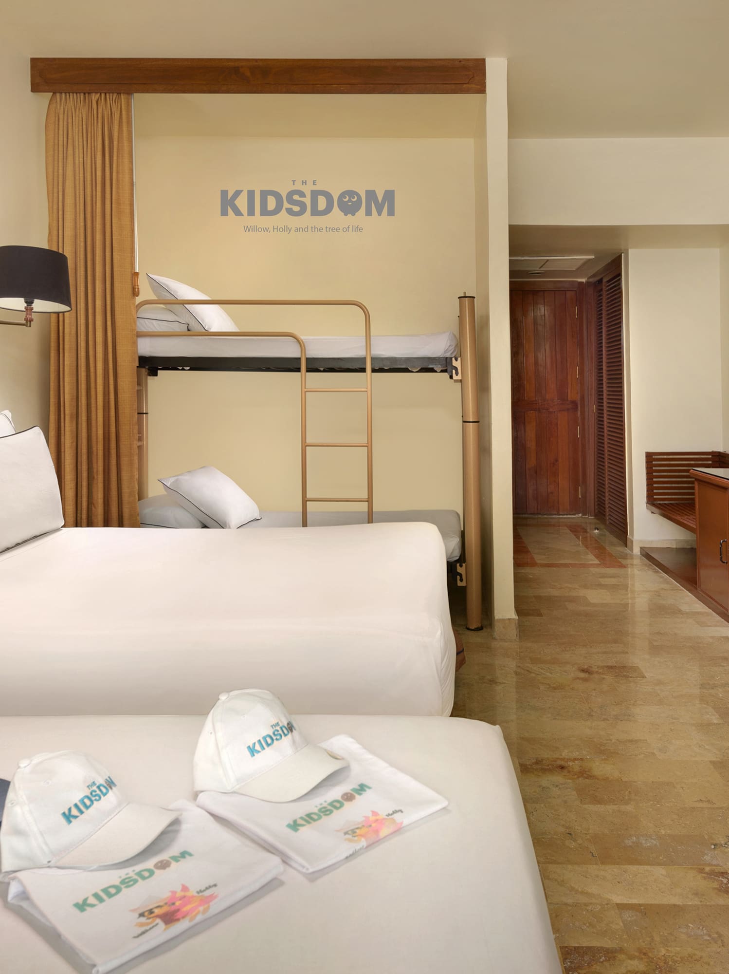 a room with a bunk bed and a bunk bed