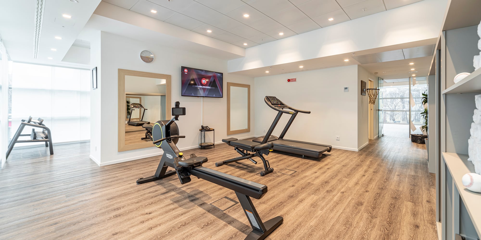 a room with exercise equipment