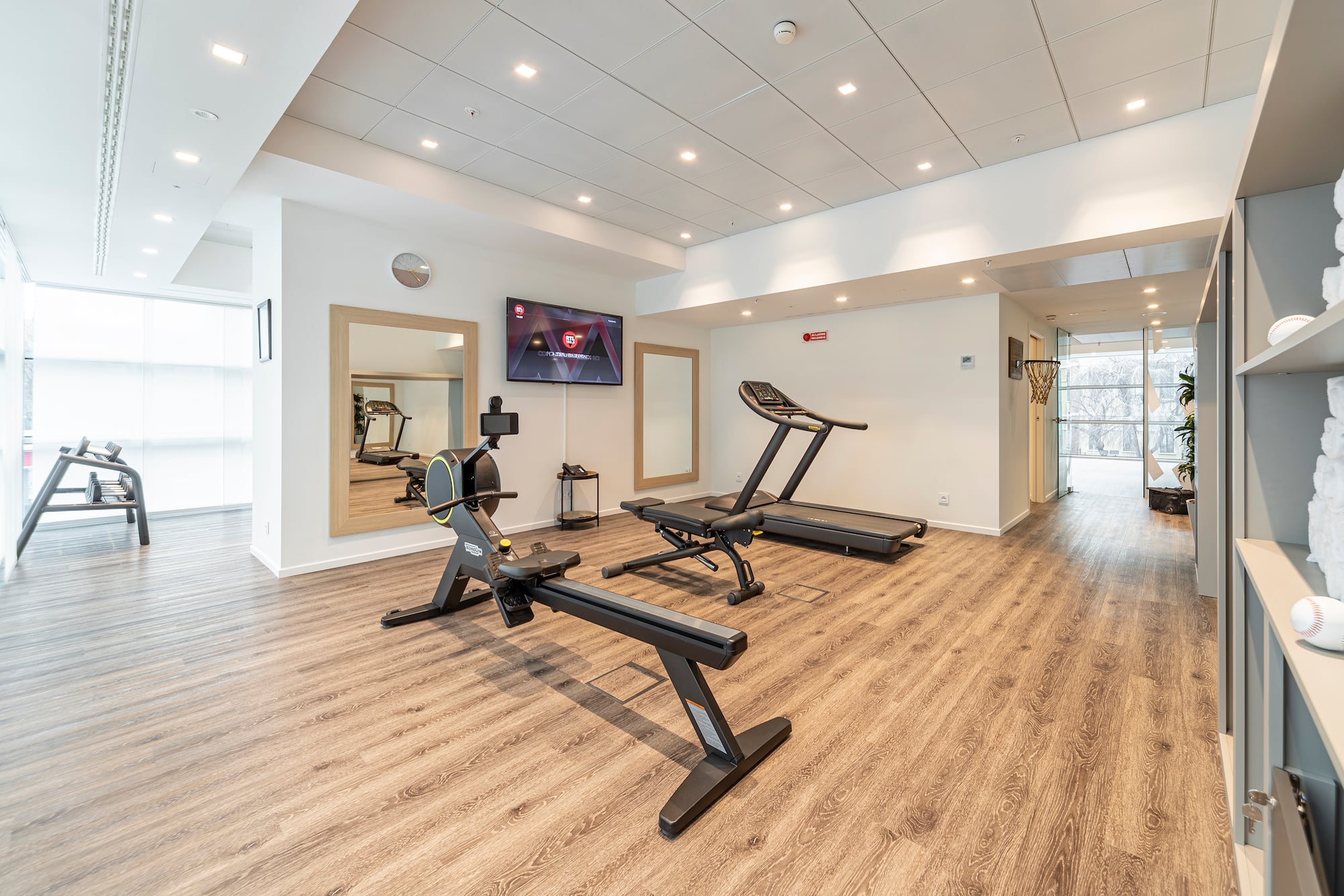 a room with exercise equipment