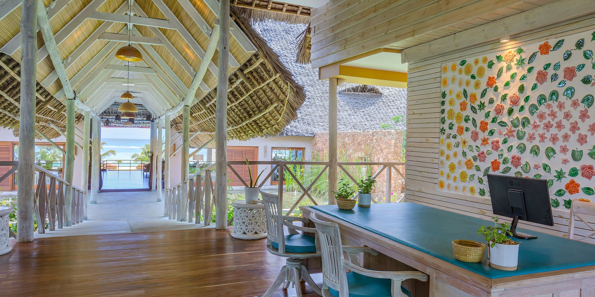 a room with a table and chairs