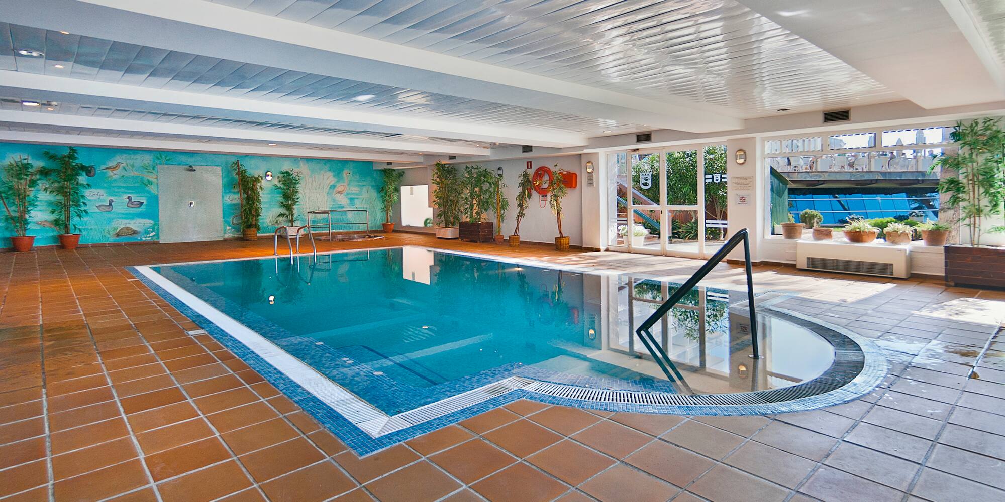 a indoor pool with a staircase