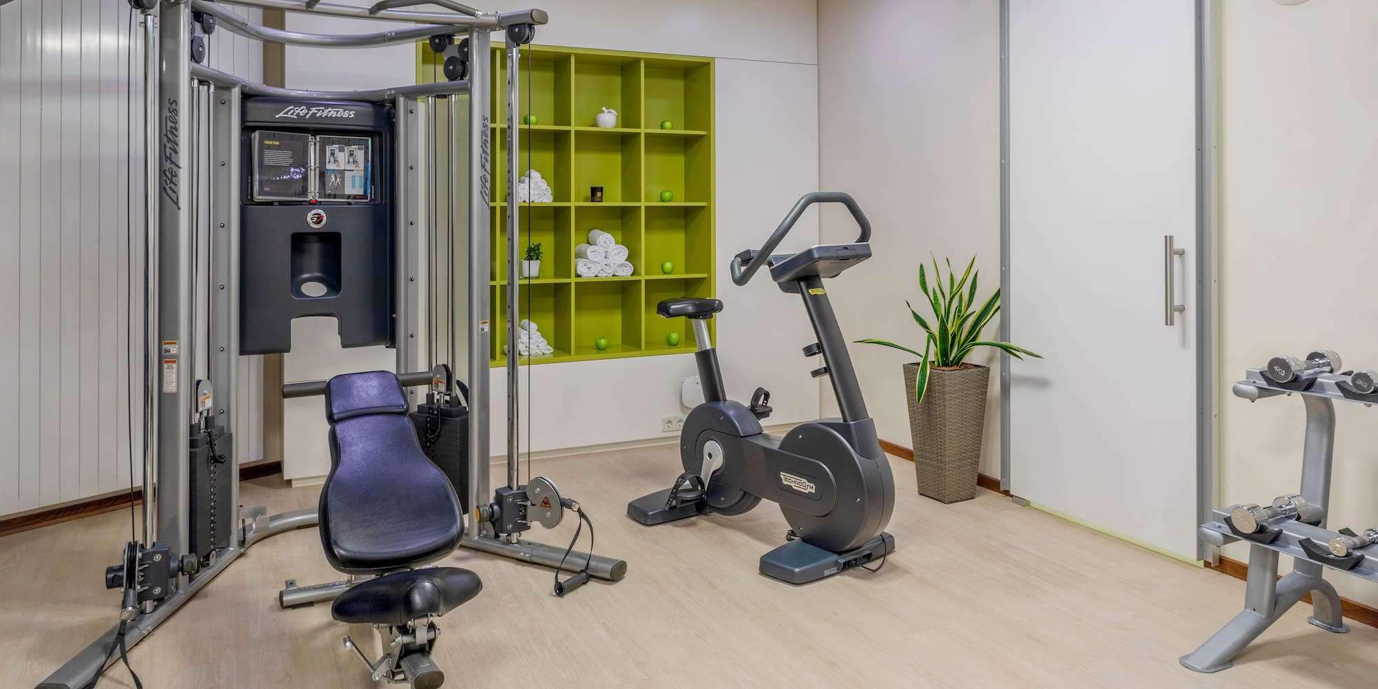 a room with exercise equipment