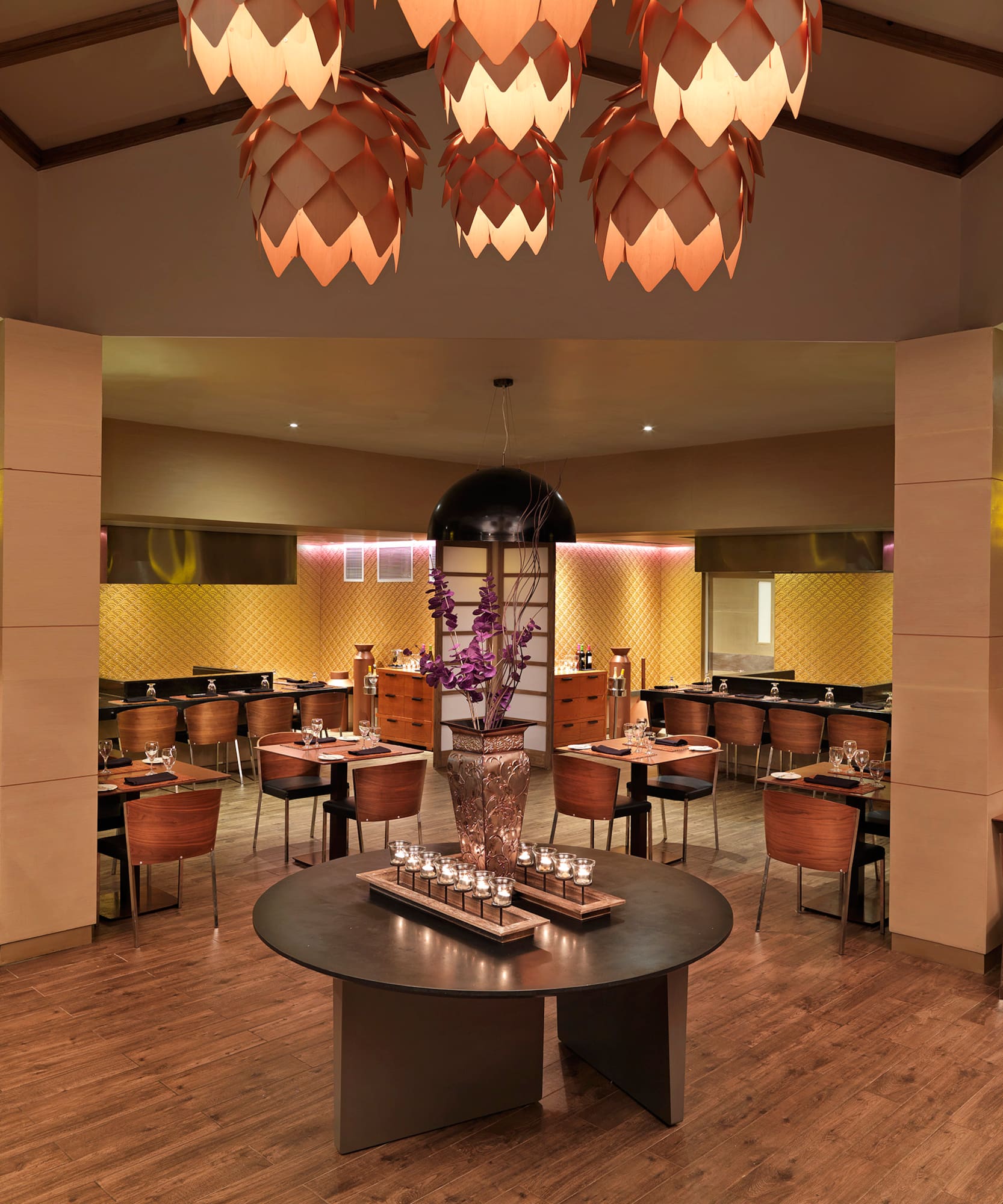 a room with tables and chairs