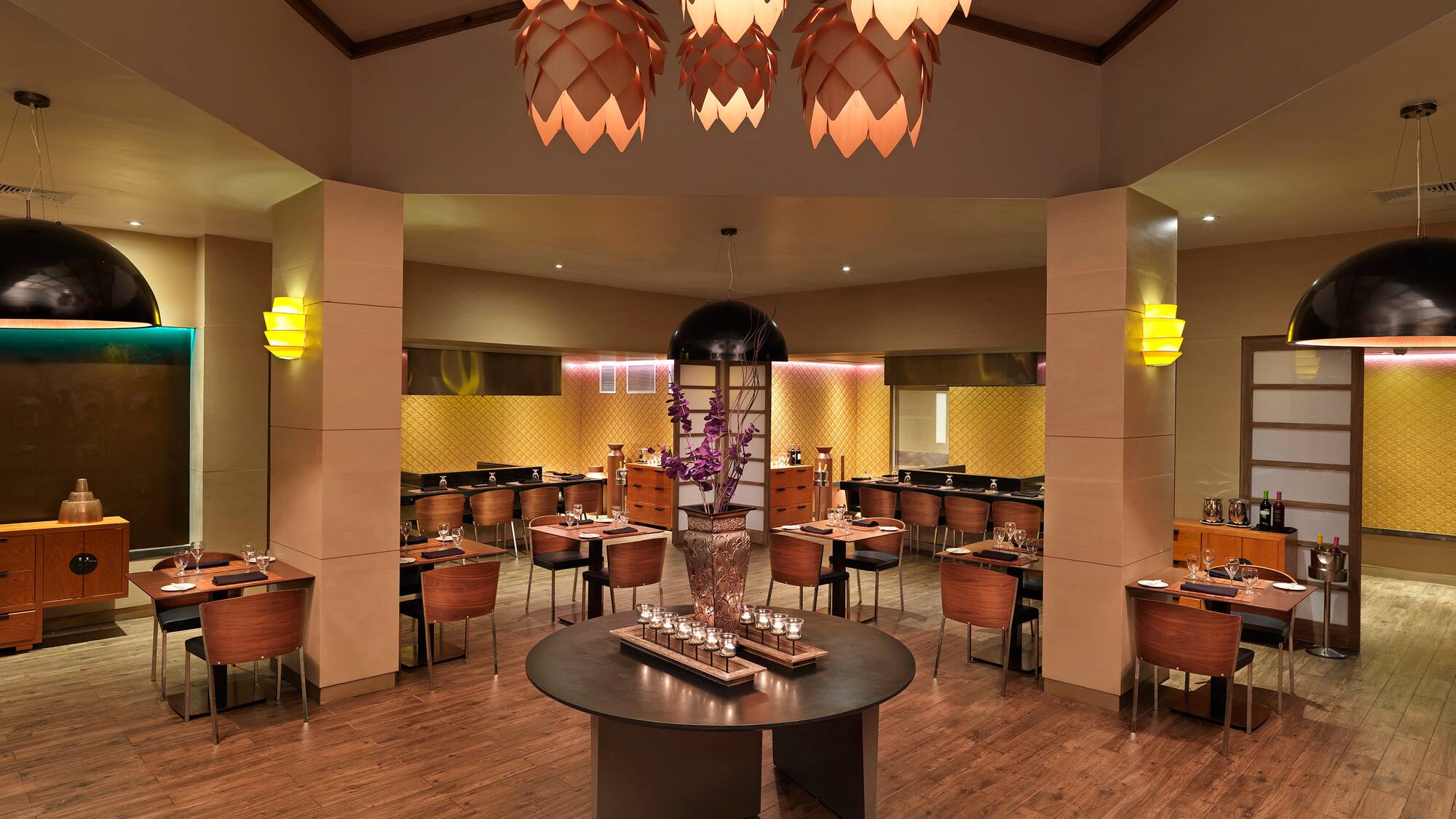 a room with tables and chairs