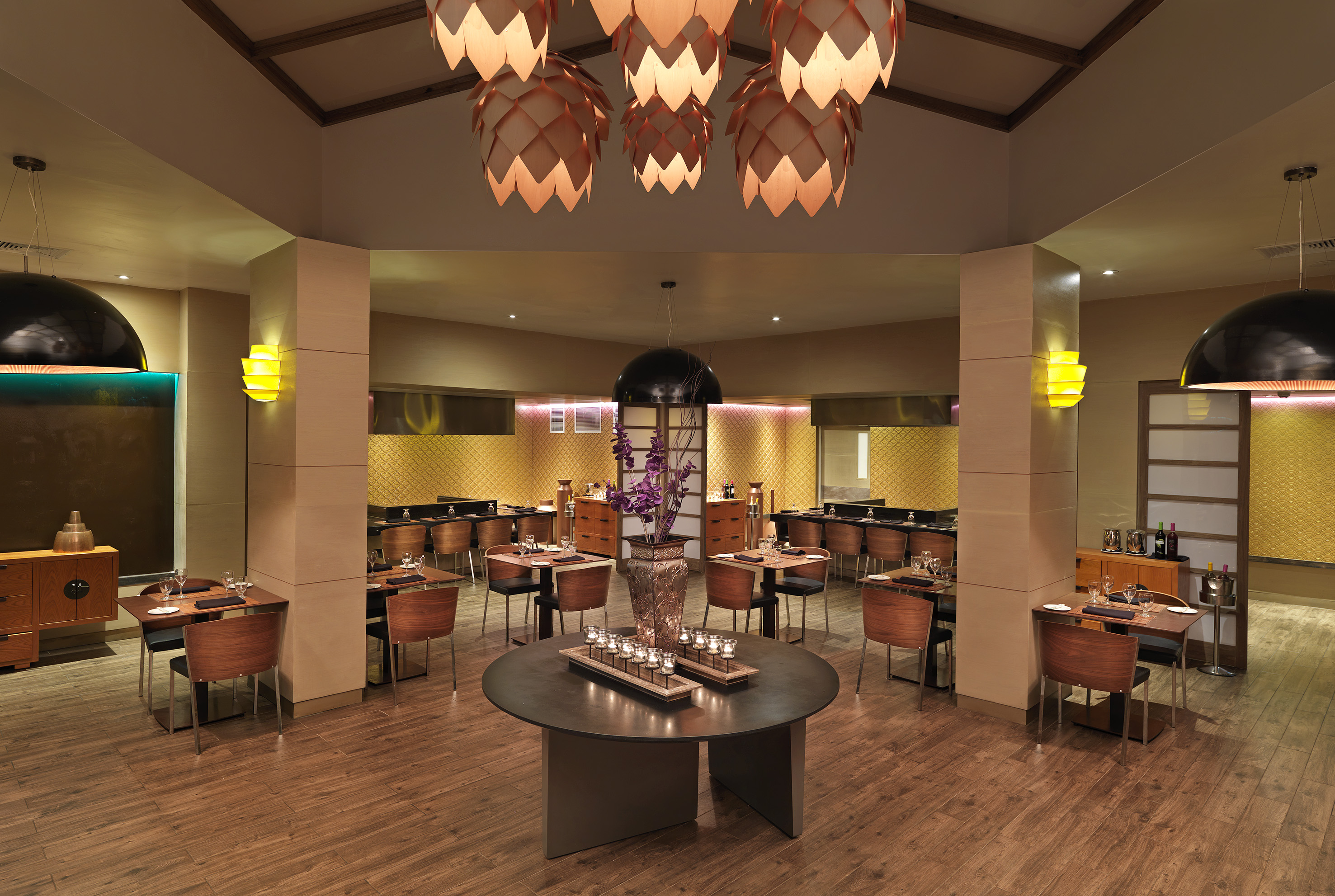 a room with tables and chairs