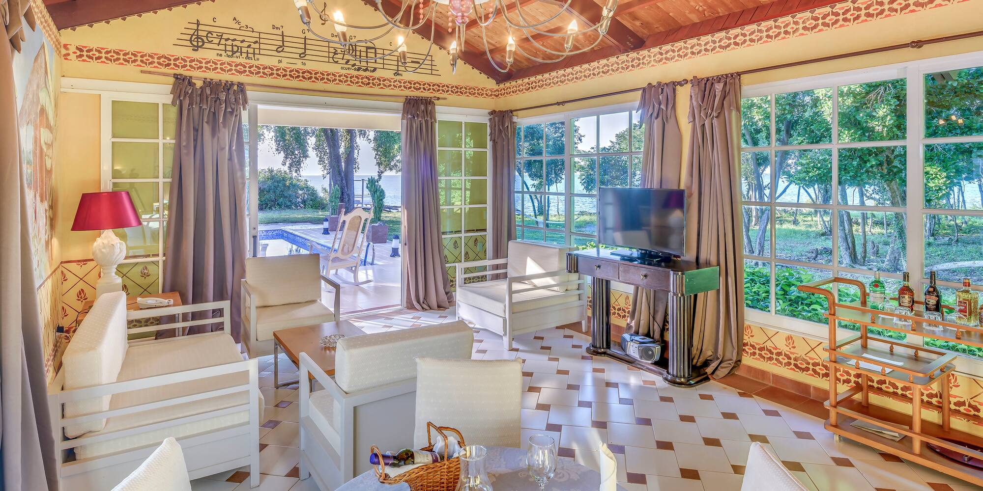 a room with a table and chairs