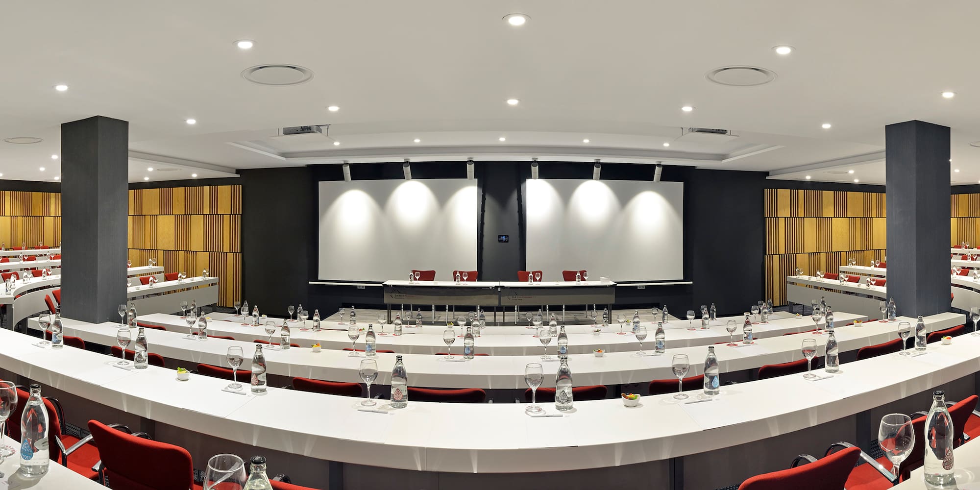 a room with tables and chairs