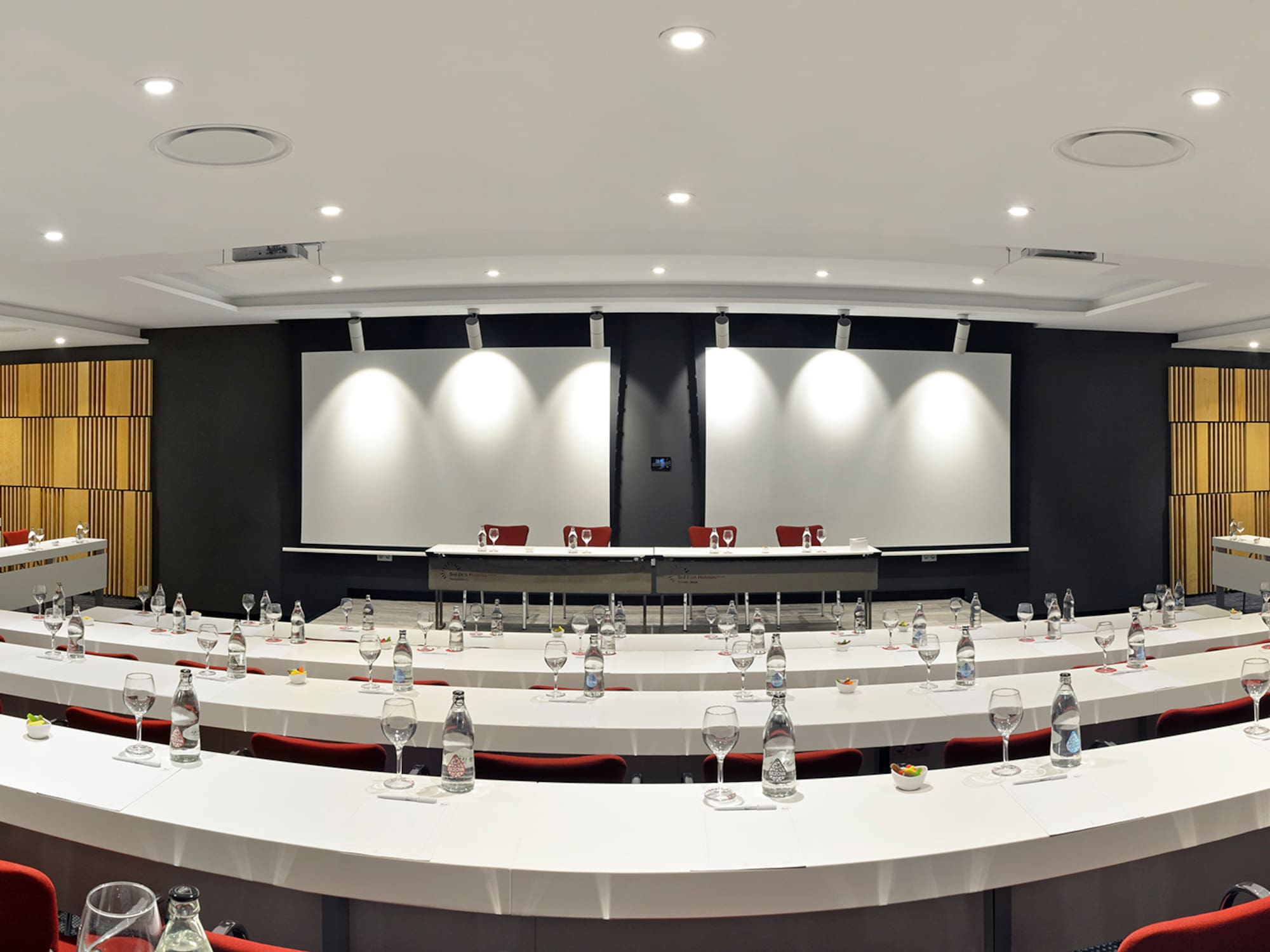 a room with tables and chairs