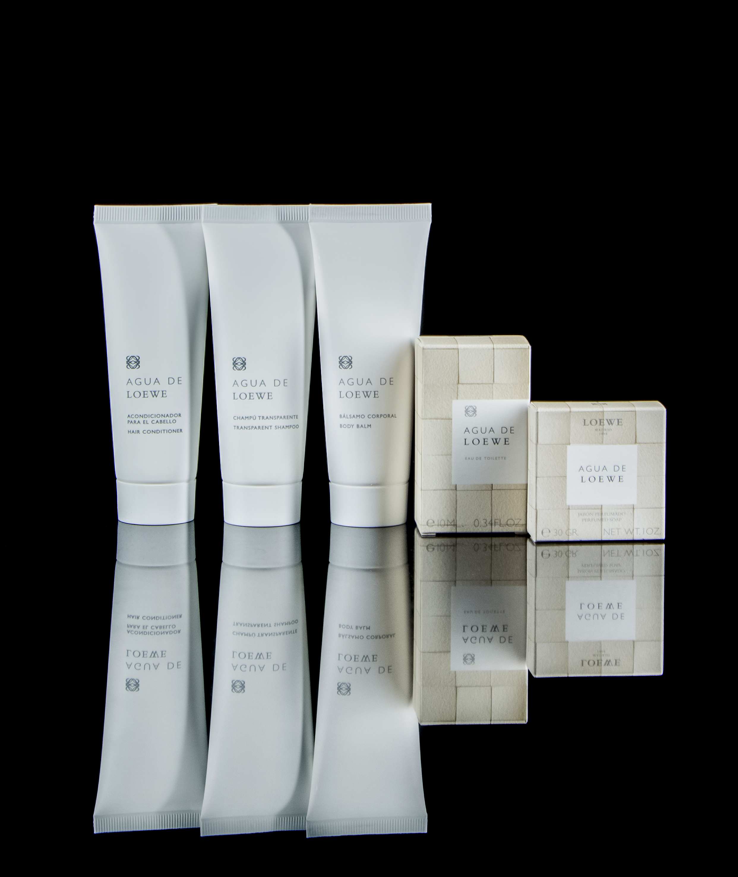 a group of white containers with black text