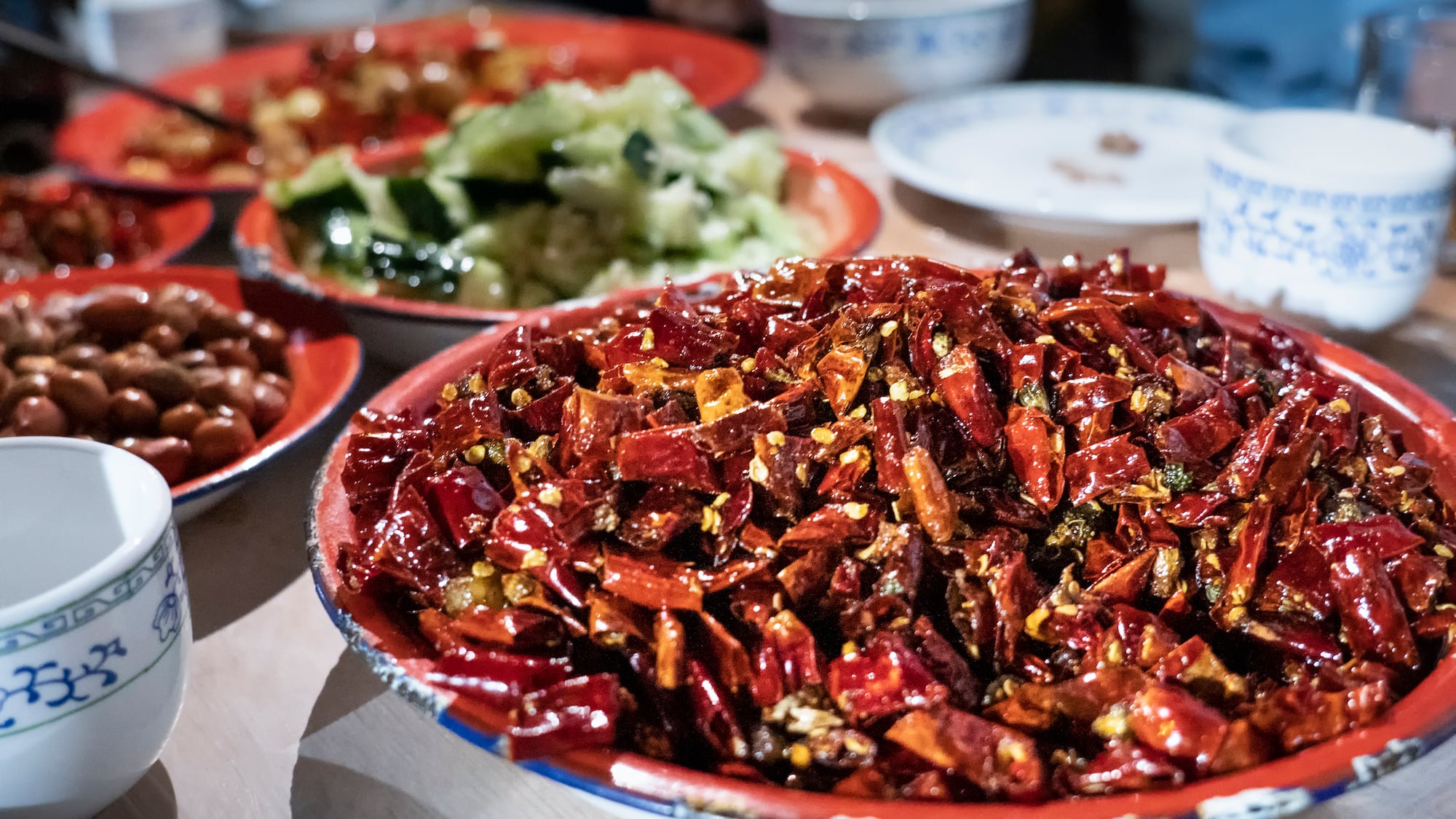 a group of bowls of food