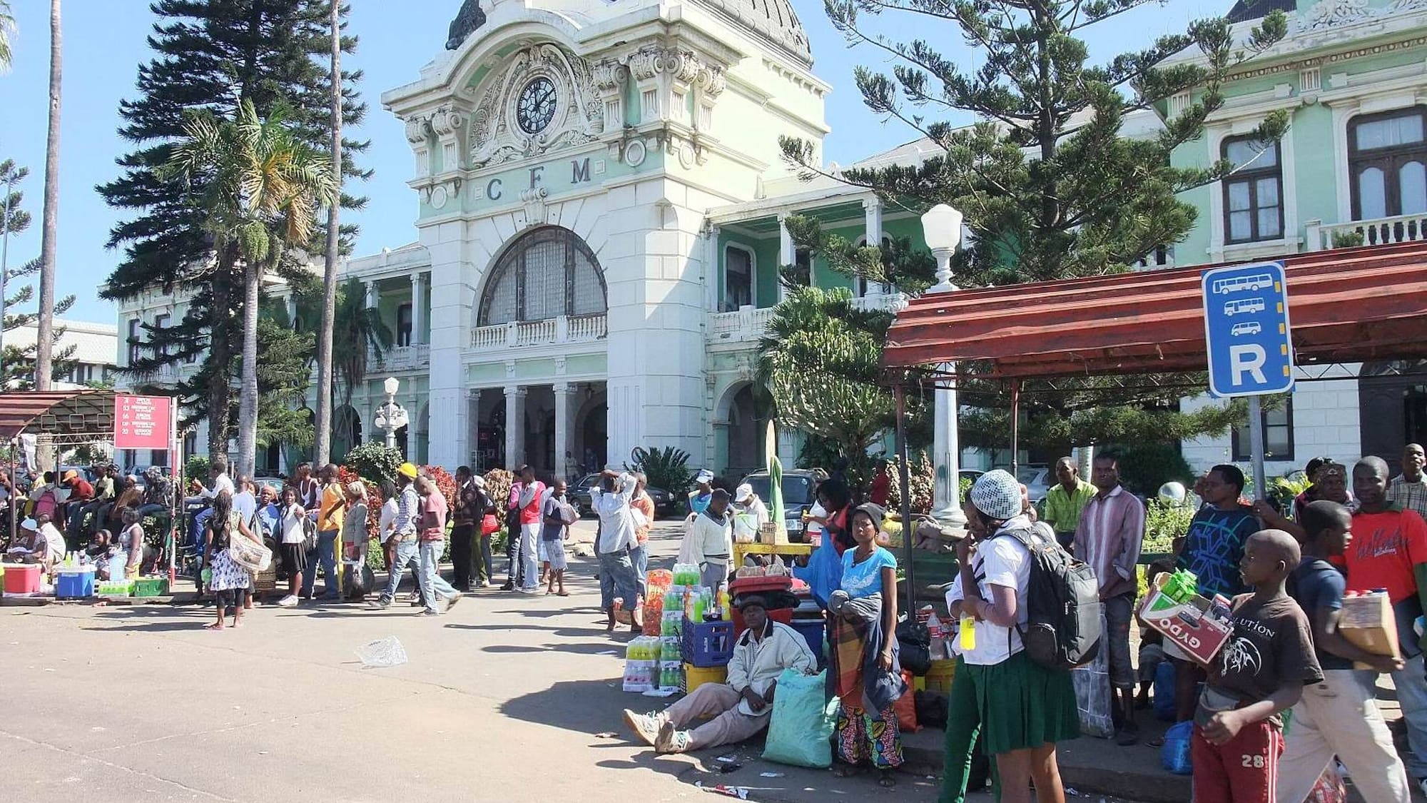 a group of people outside a building