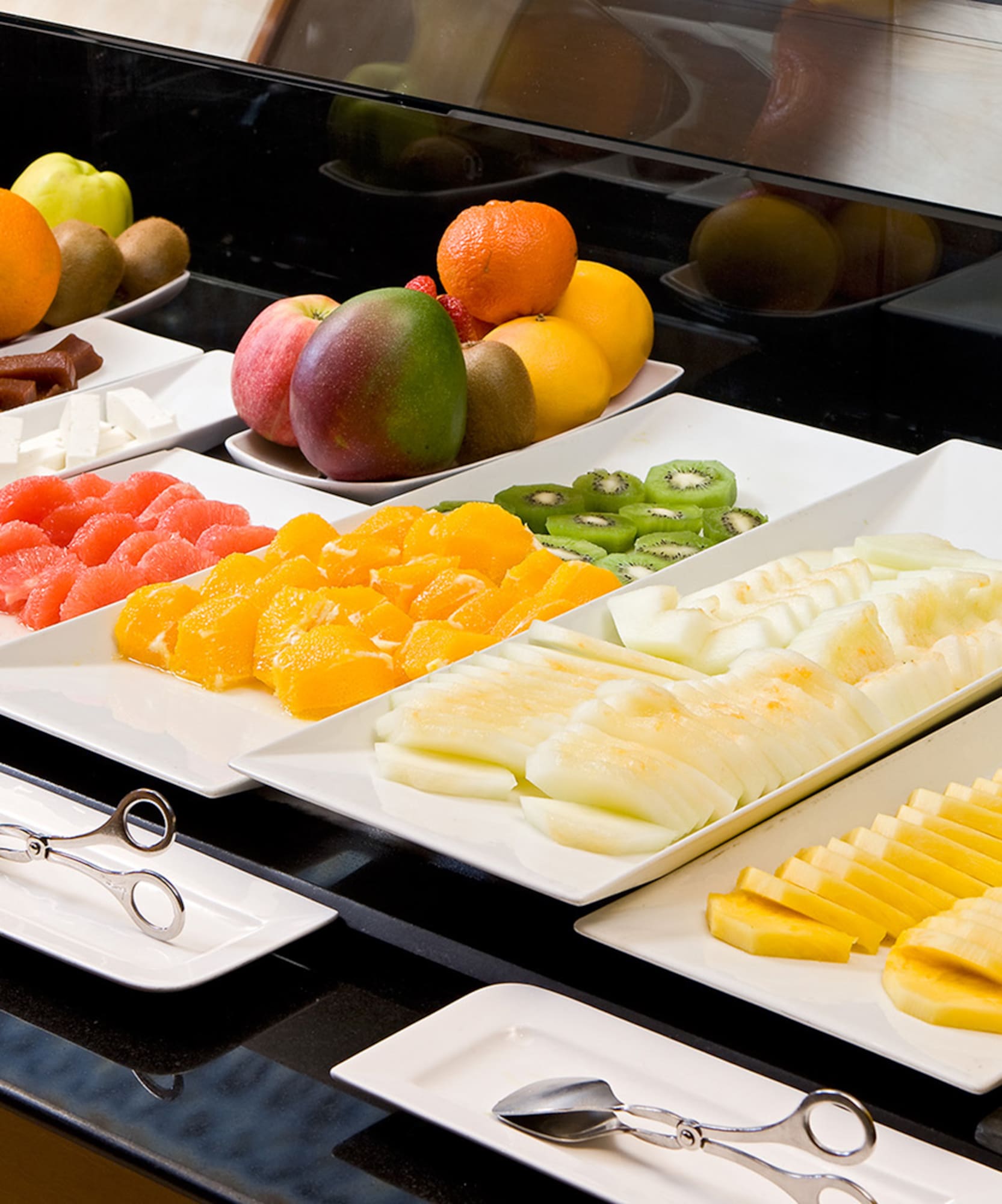 a trays of fruit on a table