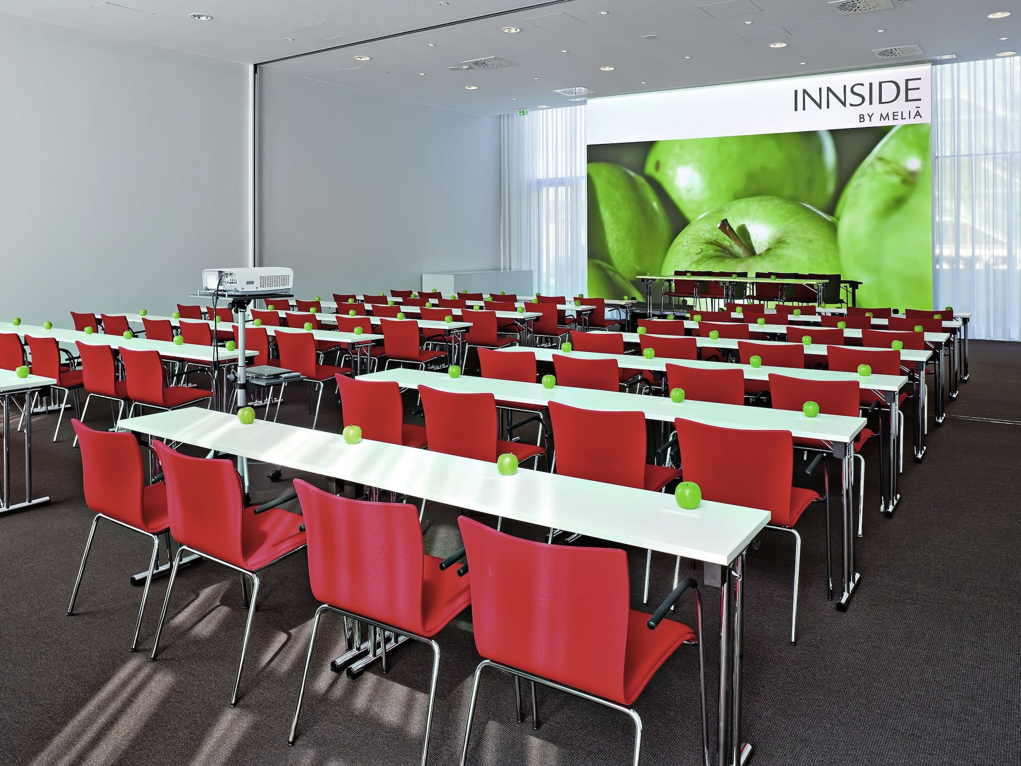 a room with tables and chairs