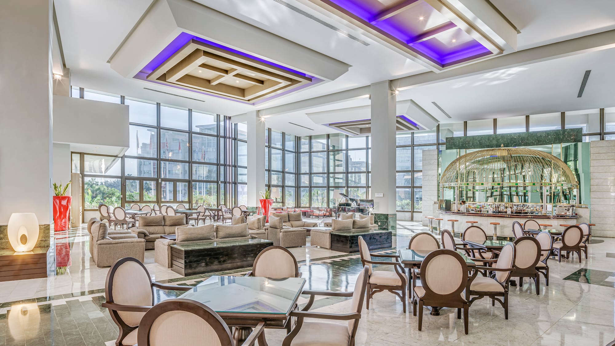 a room with a large window