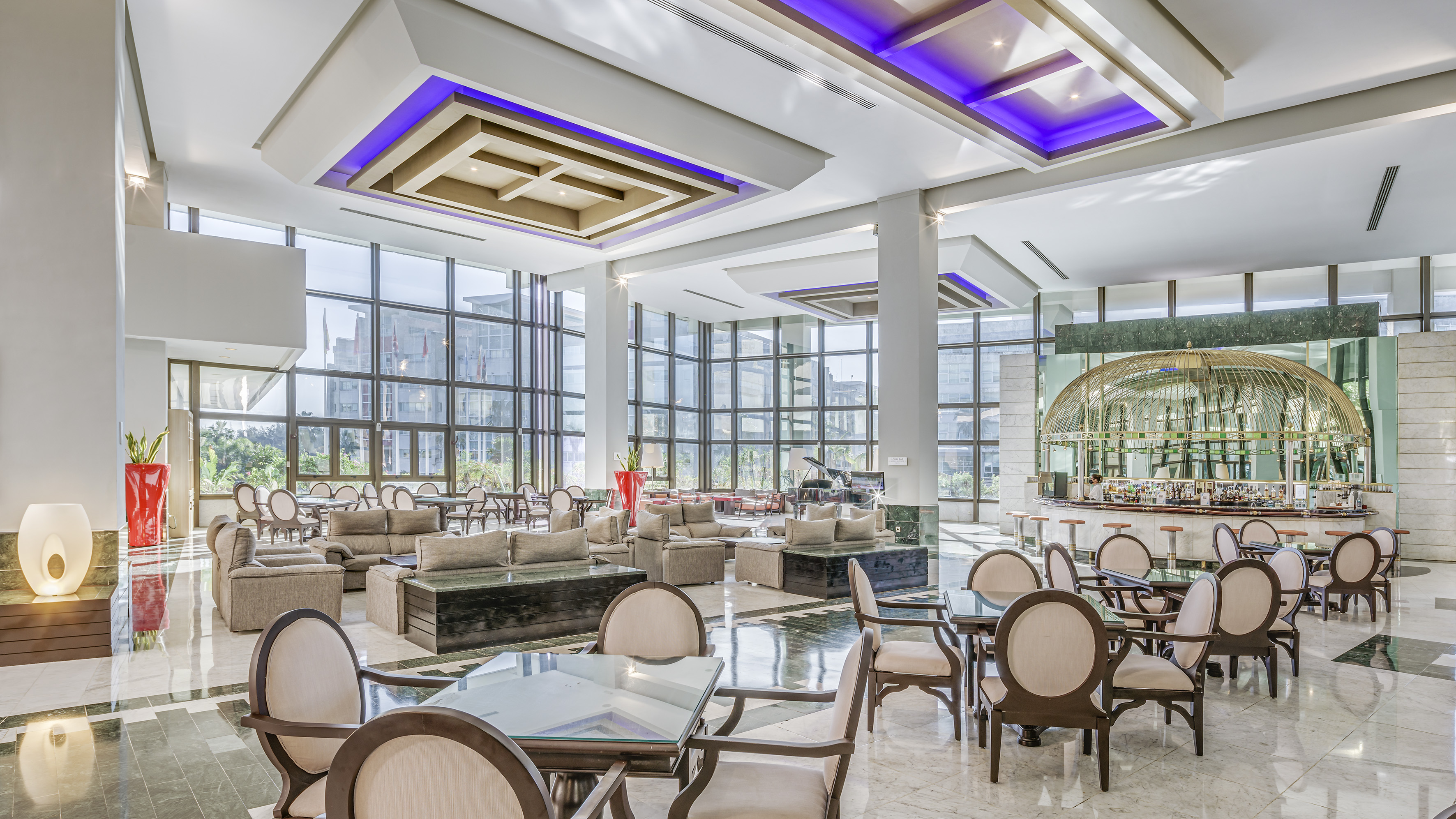 a room with a large window