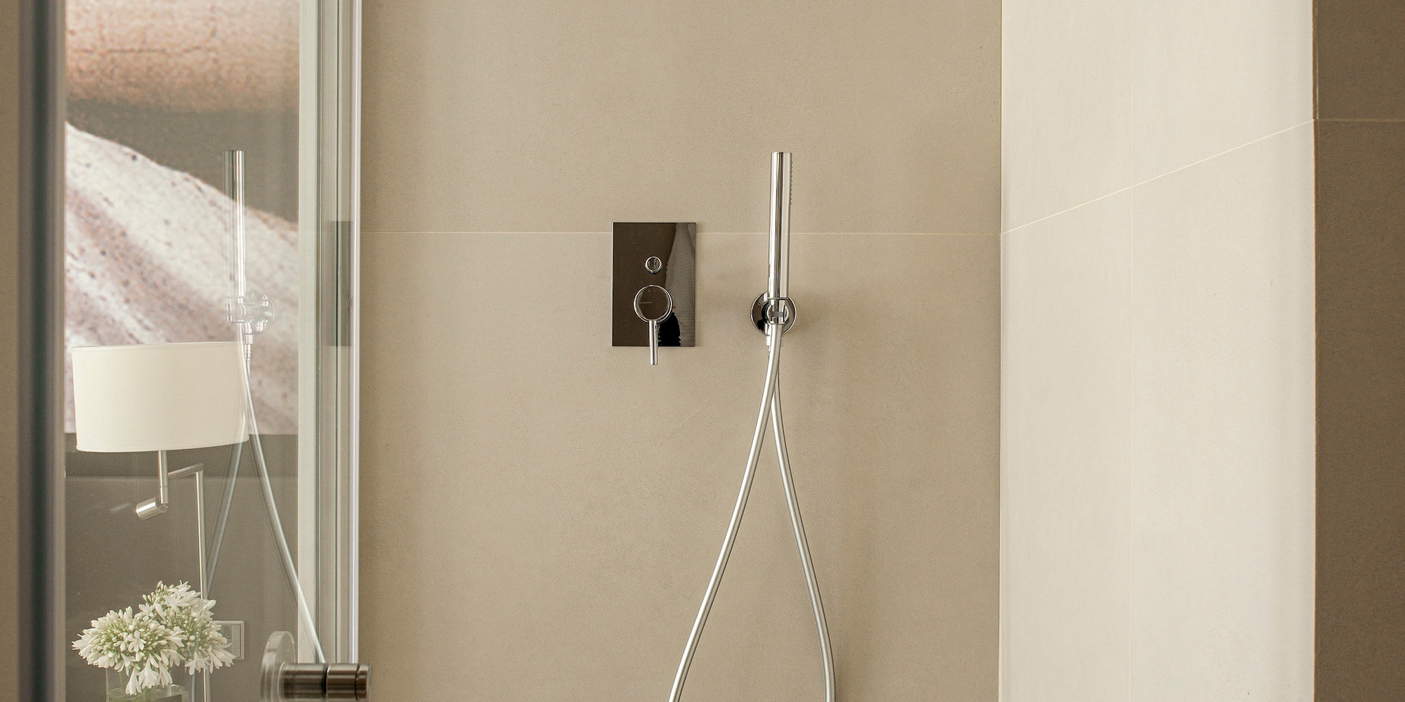 a shower with a hose