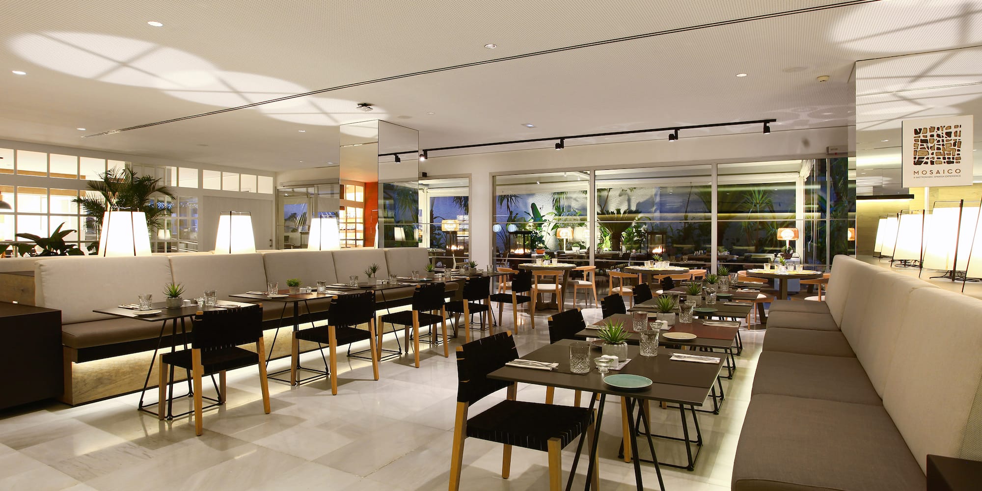 a room with tables and chairs