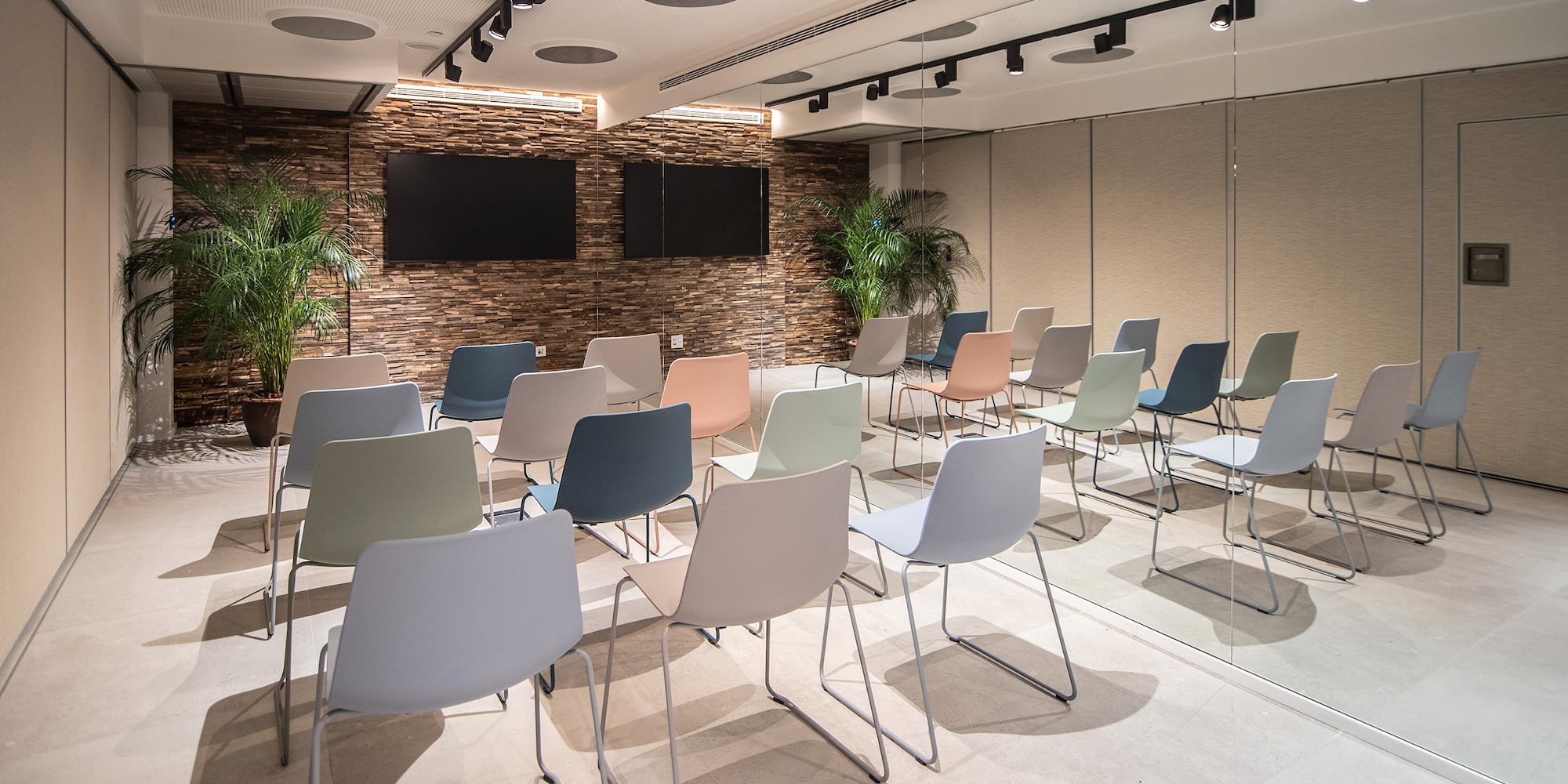 a room with many chairs