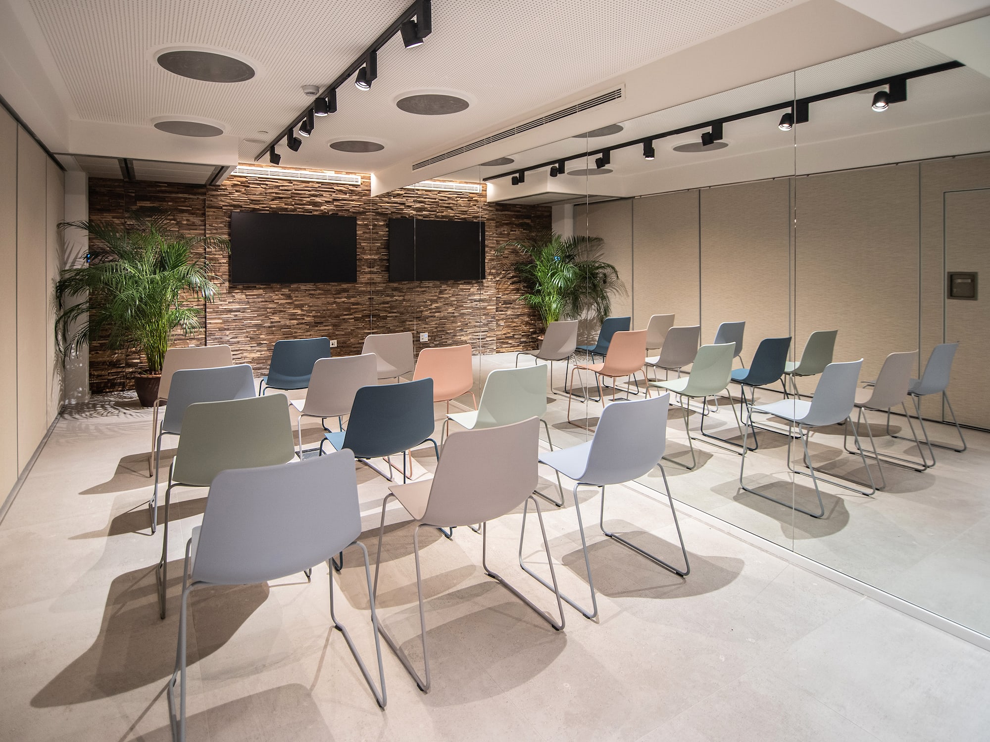 a room with many chairs