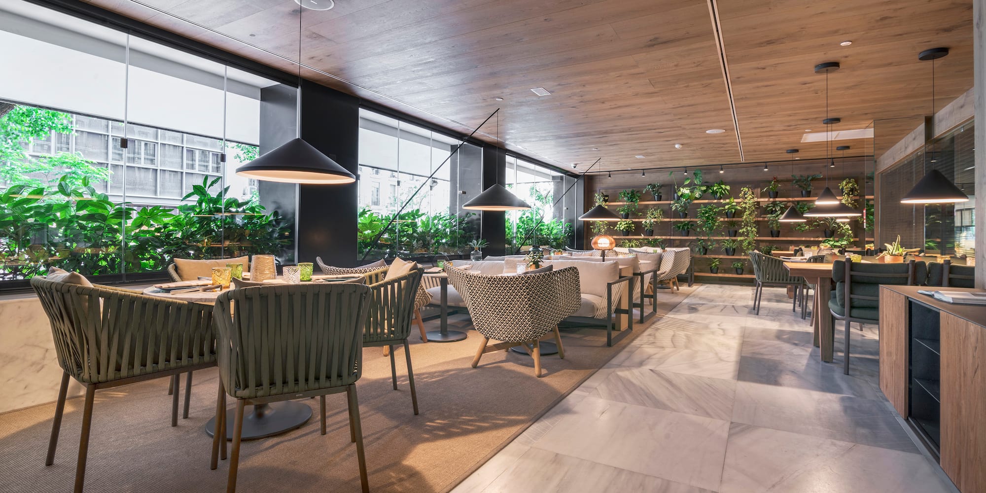 a room with tables and chairs