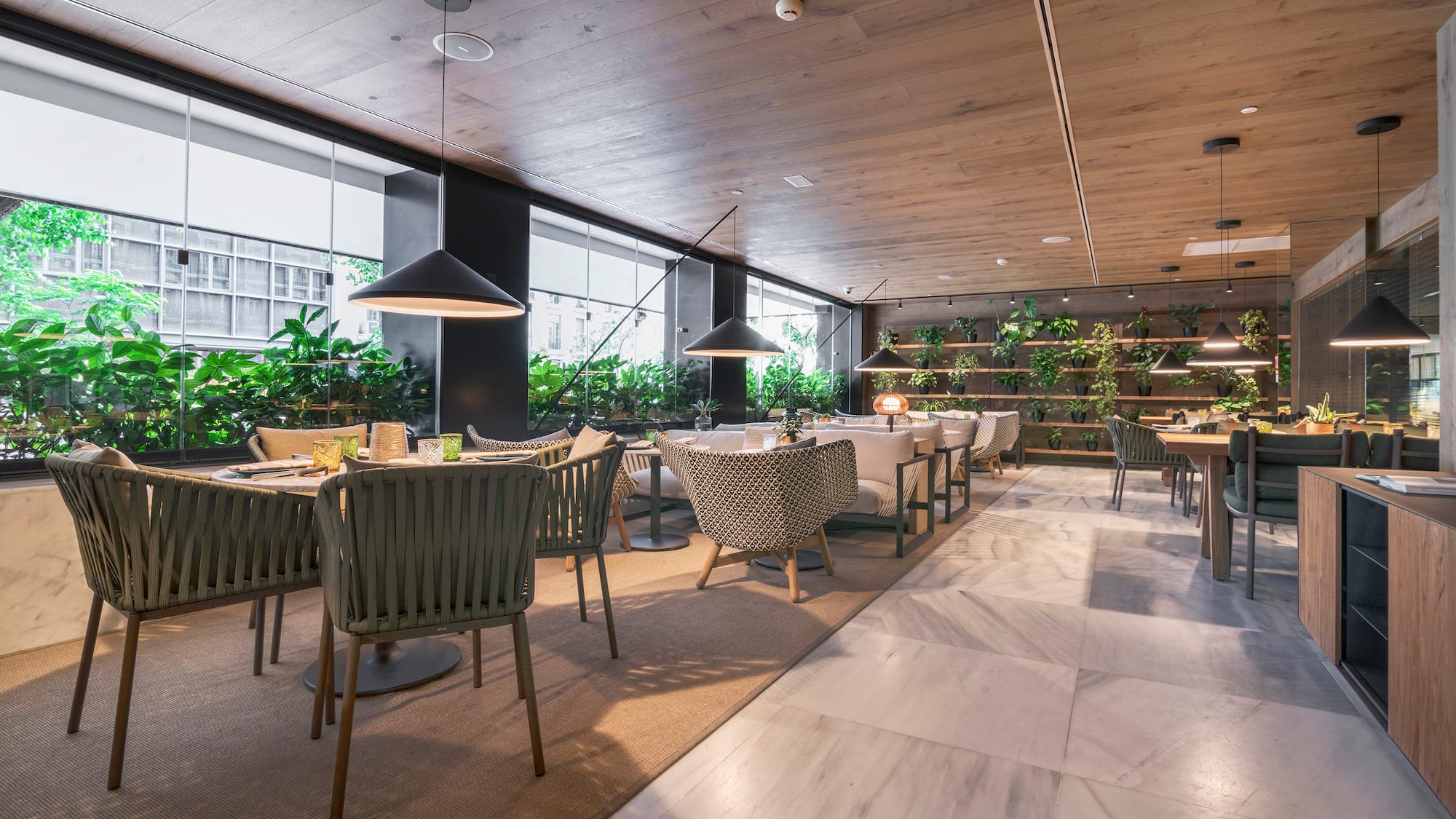 a room with tables and chairs