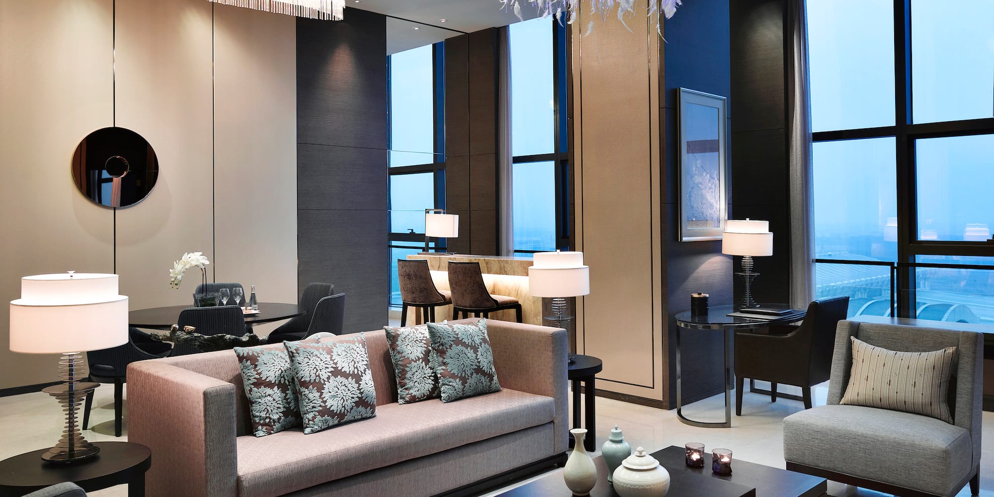 a room with a couch and a table