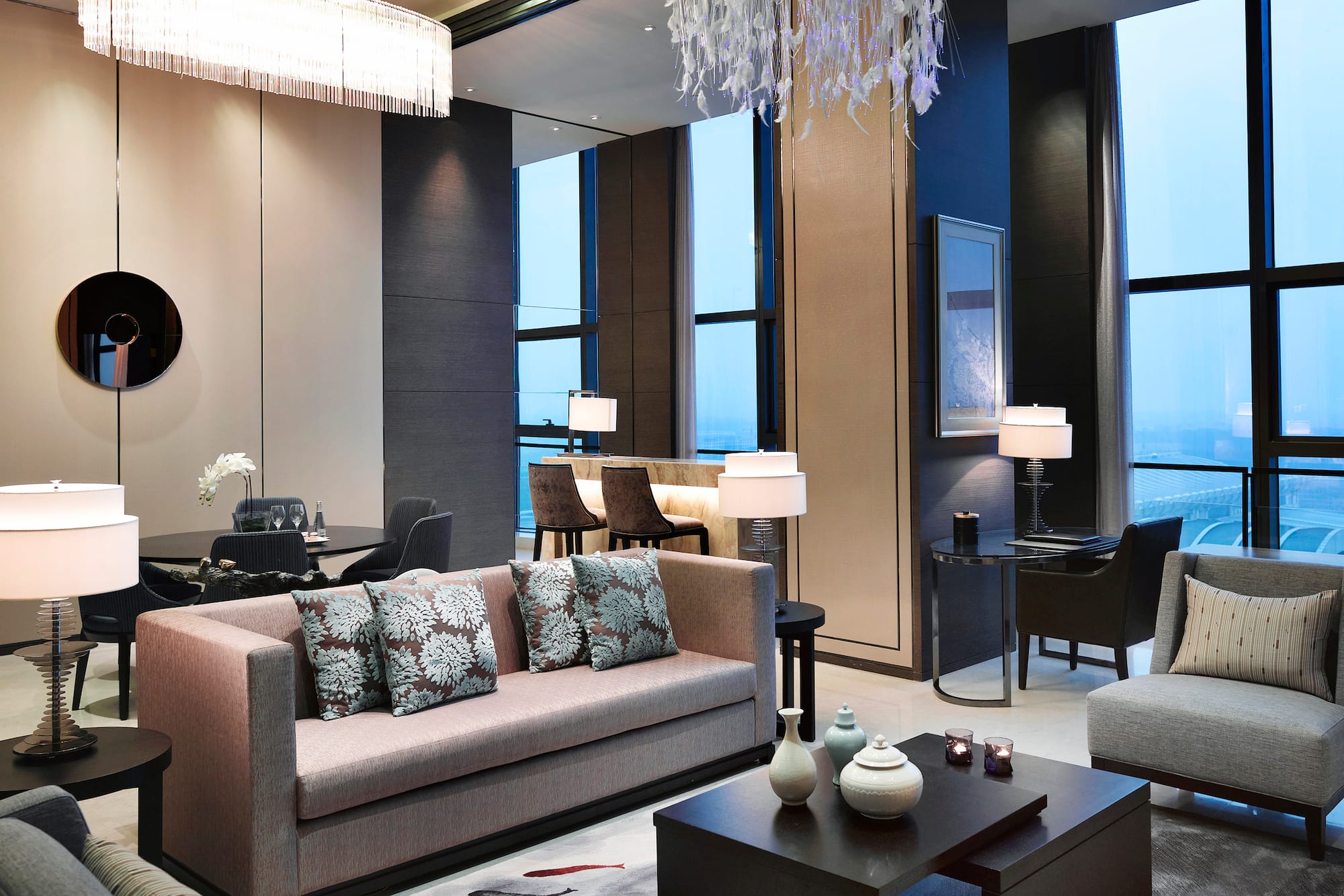 a room with a couch and a table