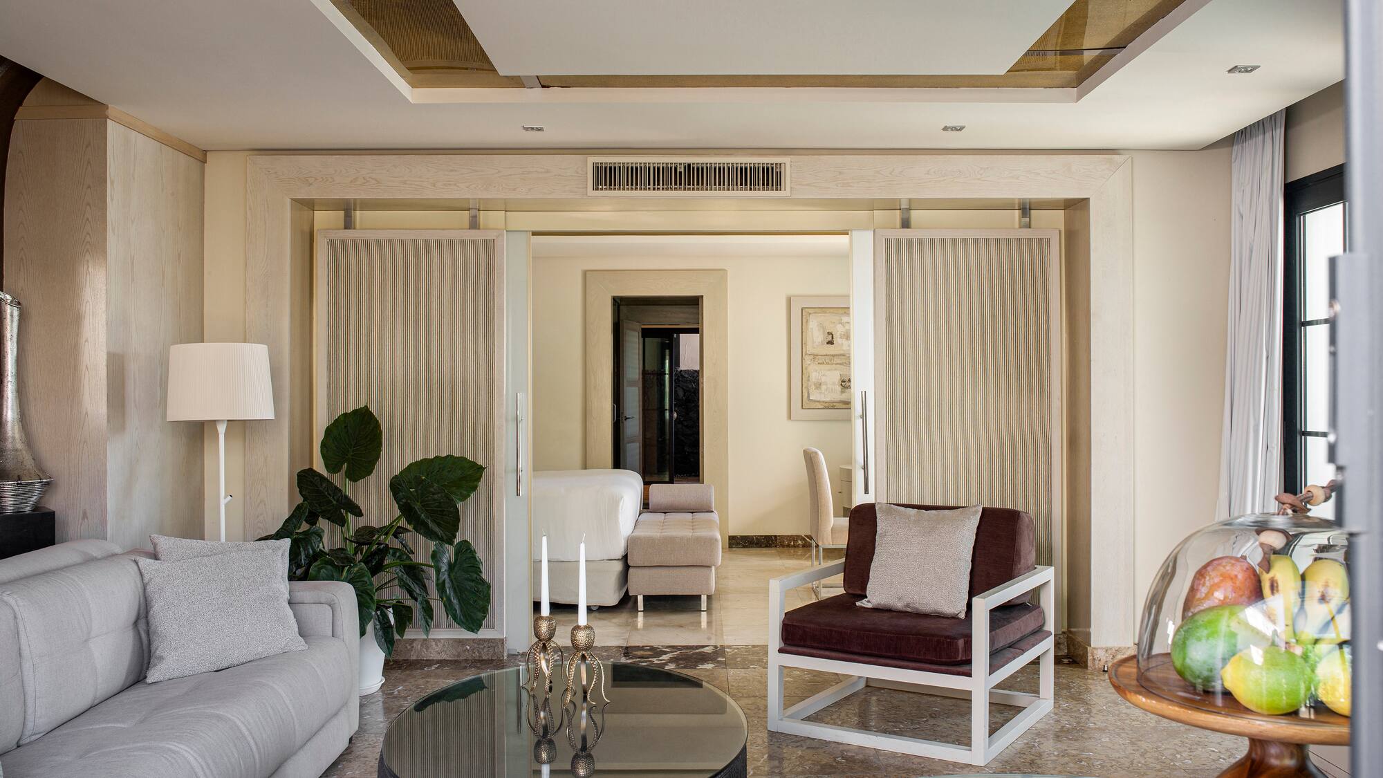 a living room with a couch and a coffee table