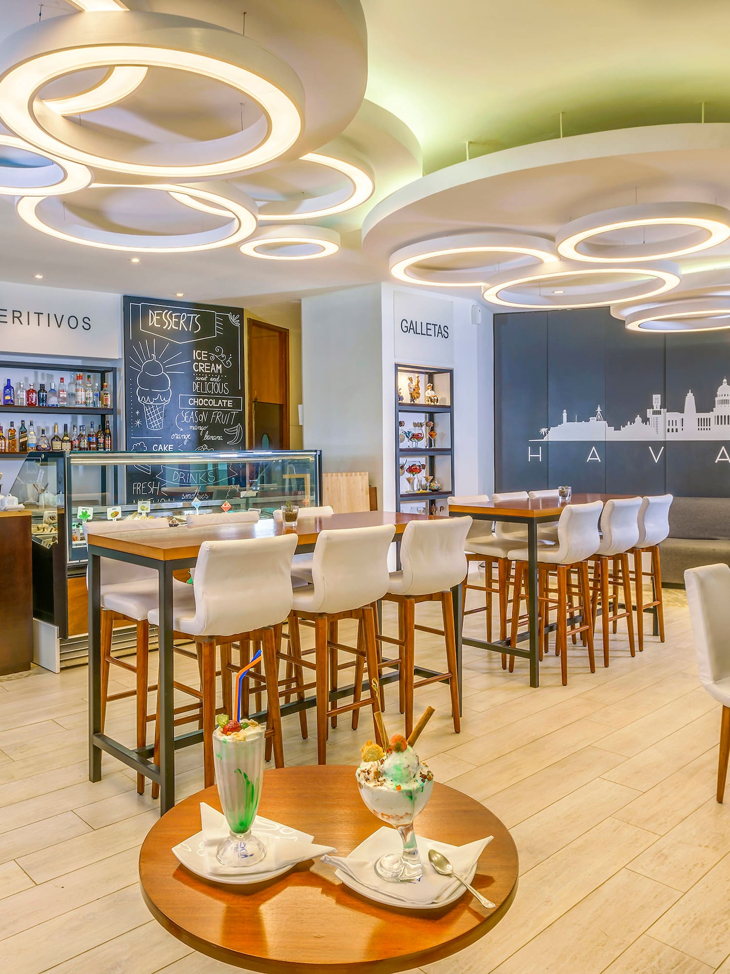 a room with tables and chairs