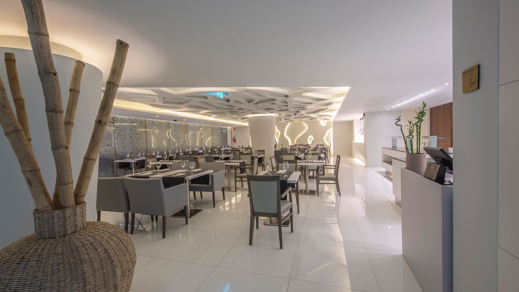 a room with tables and chairs