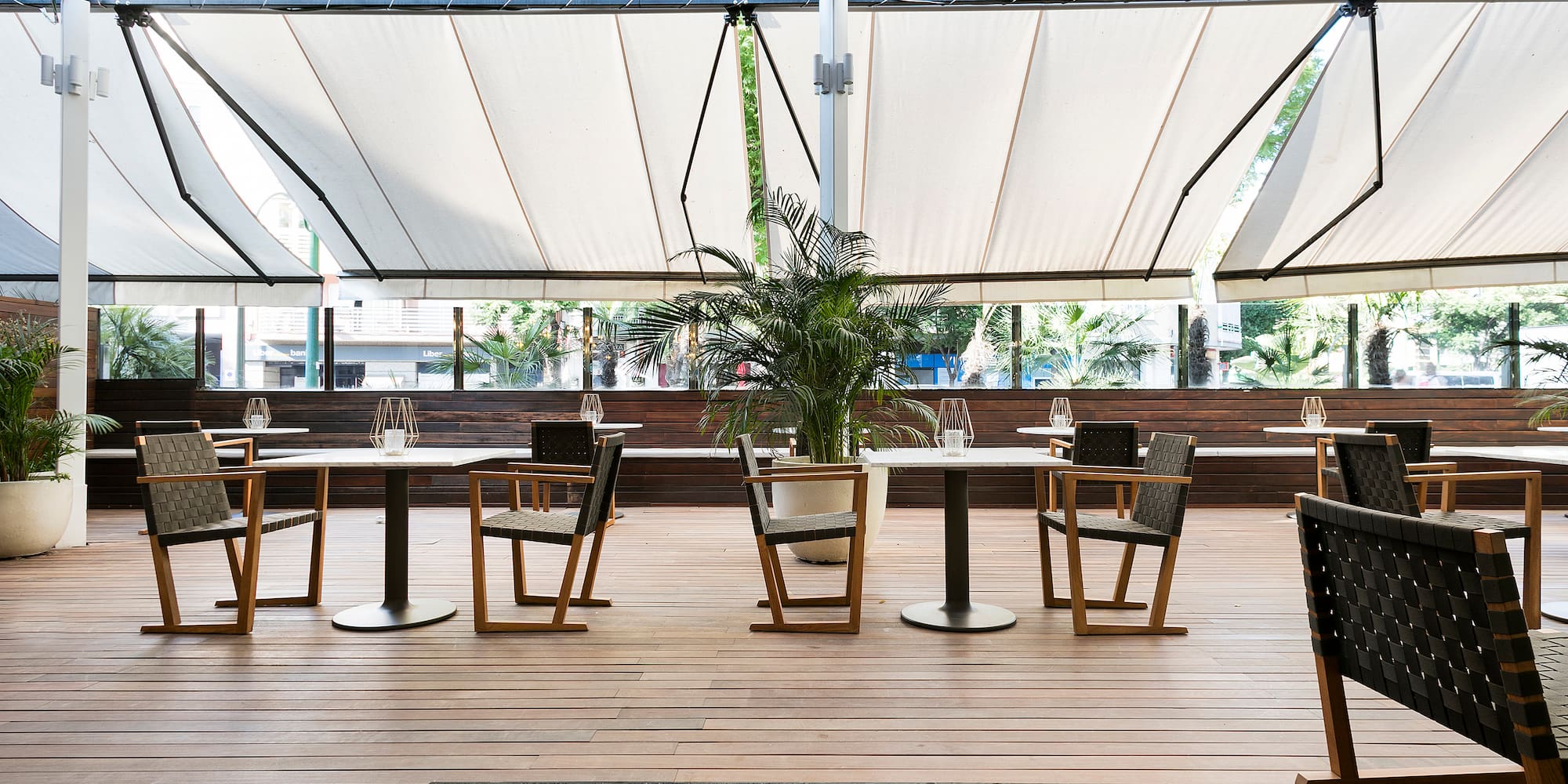 a table and chairs in a restaurant