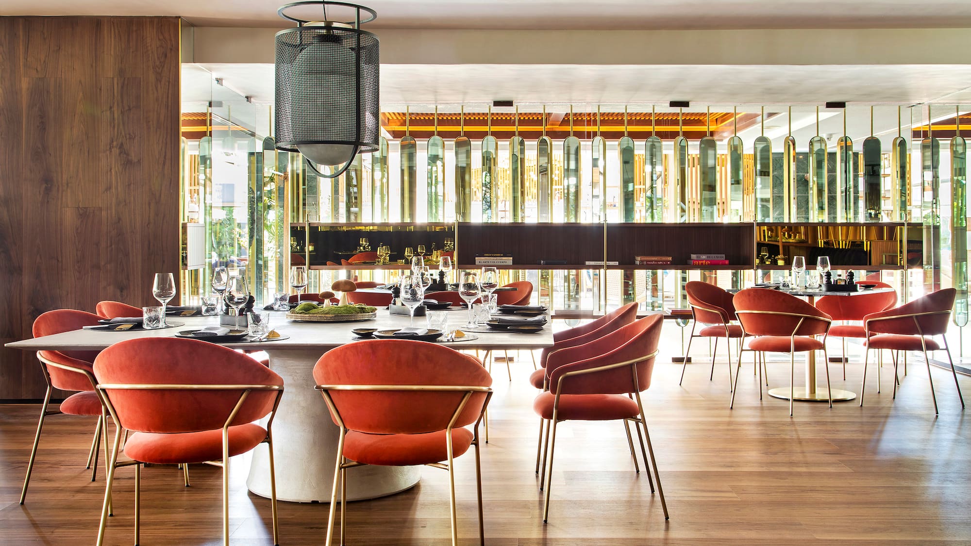 a room with a table and chairs