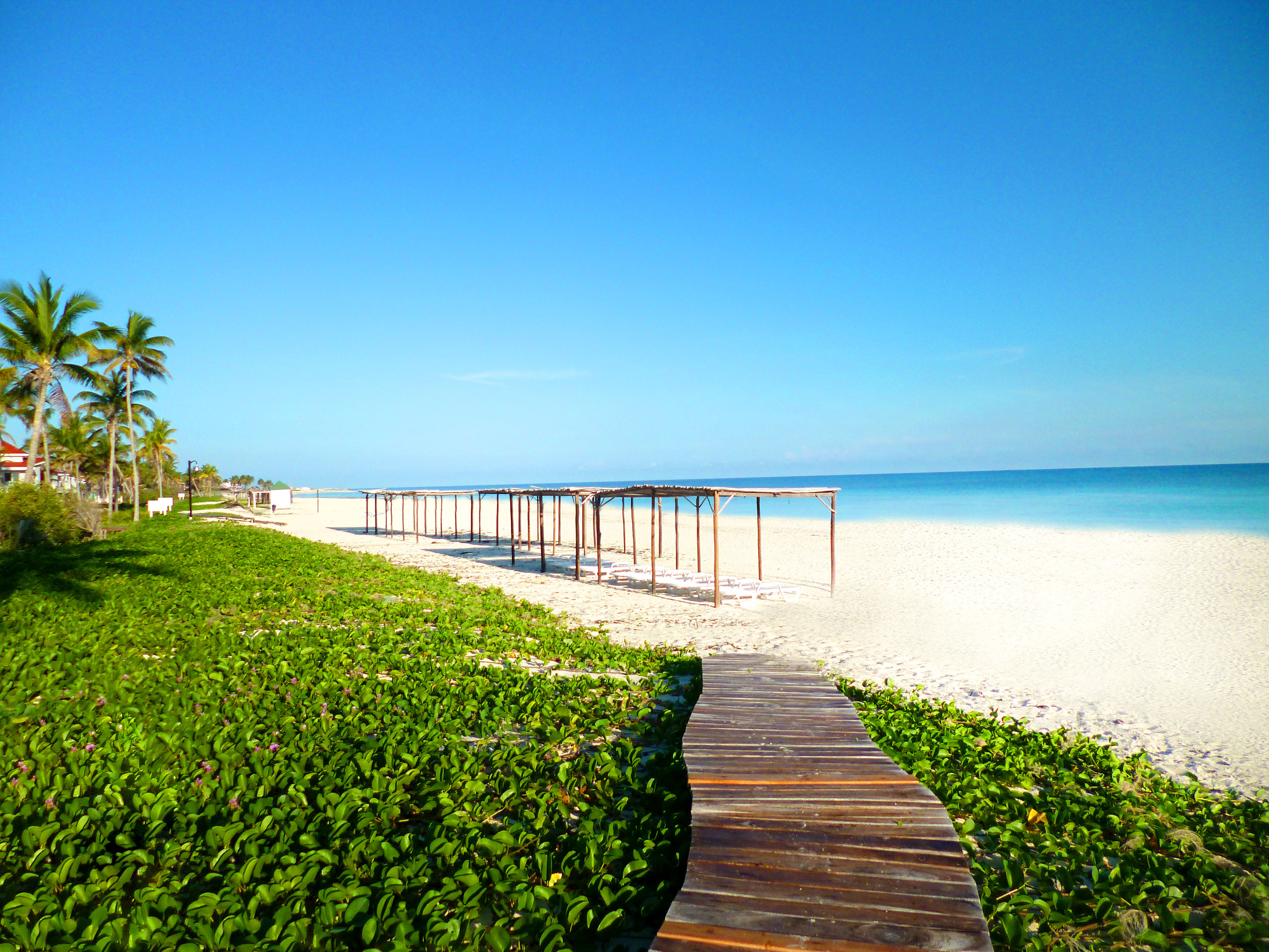 a wooden walkway leading to a beach