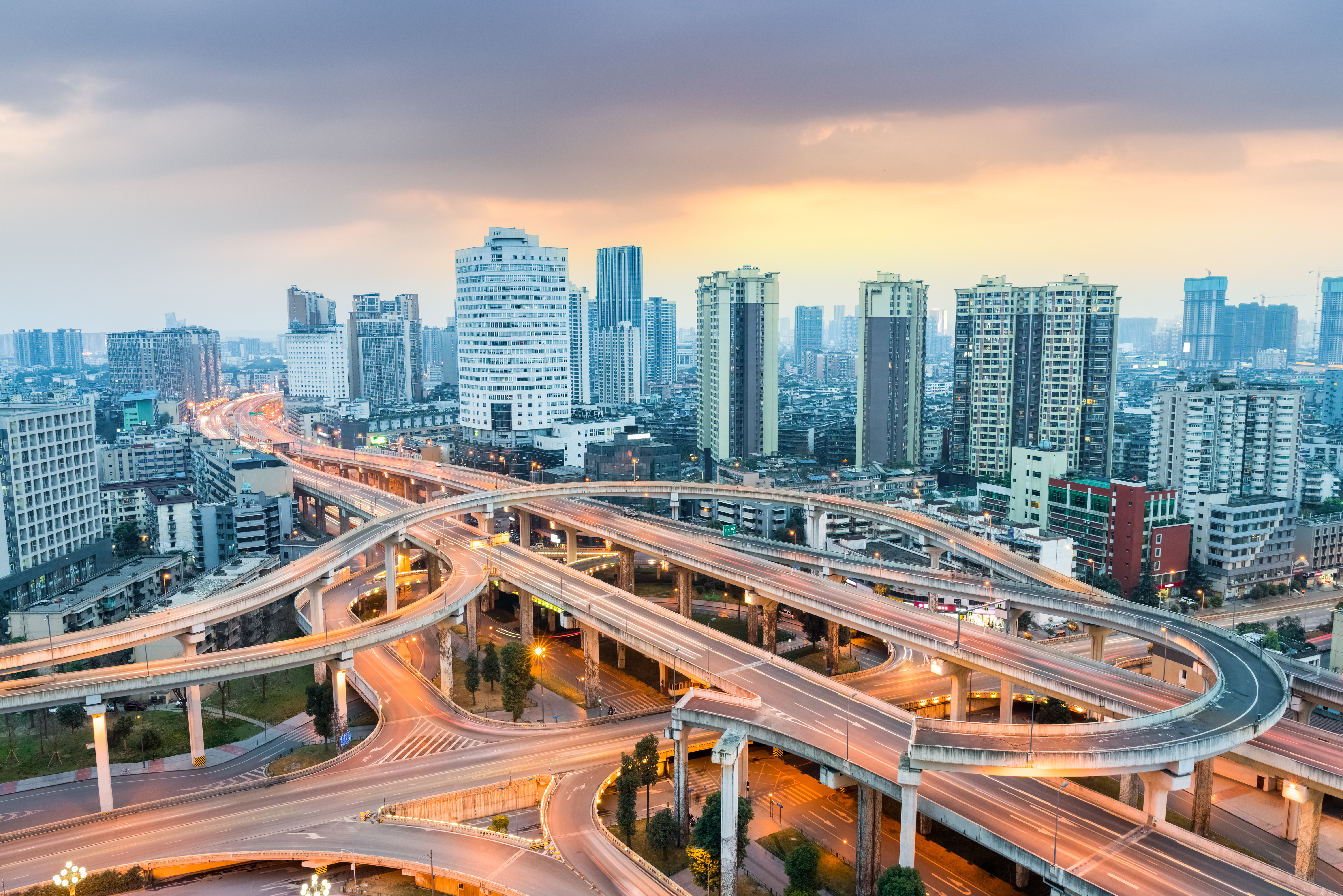 a city with many roads and buildings