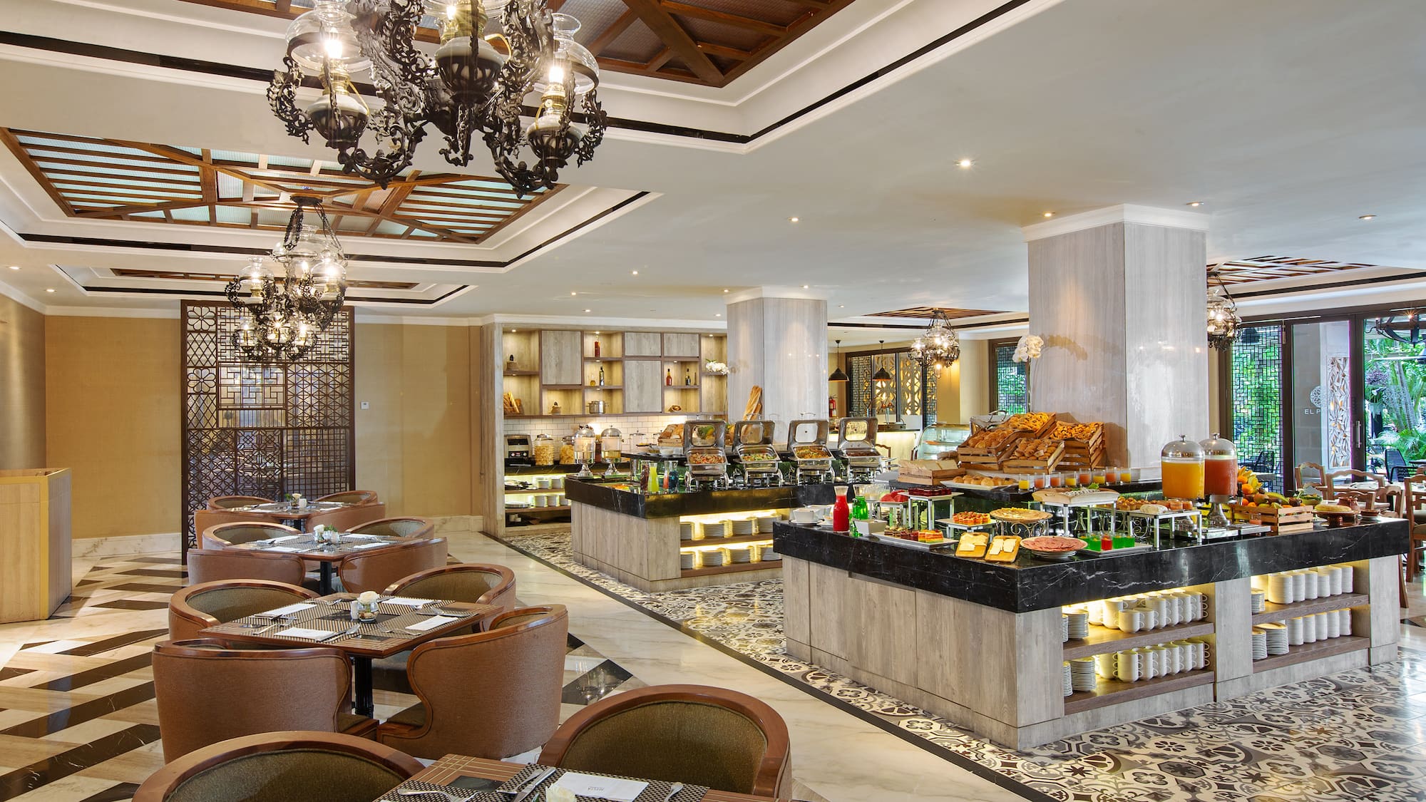 a restaurant with a variety of food items