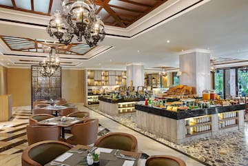 a restaurant with a variety of food items