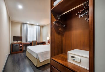 a room with a bed and a closet