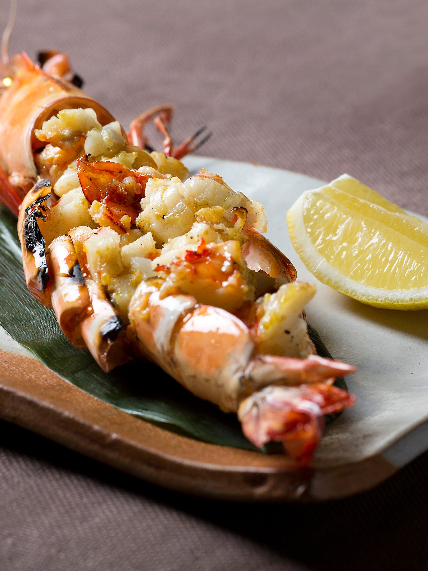 a plate of food with a slice of lemon